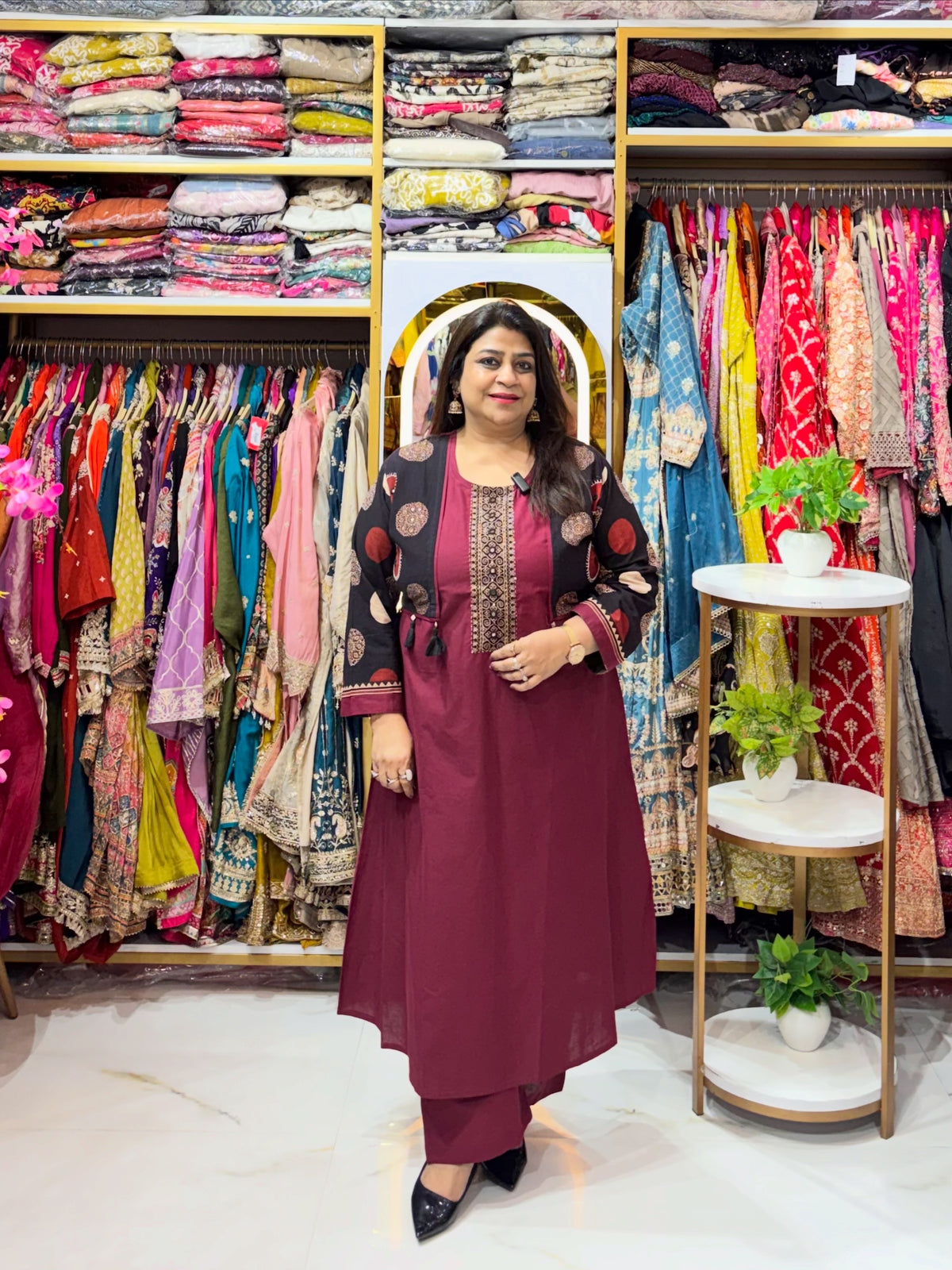 Cotton Suit Set with Attached Shrug & Dupatta