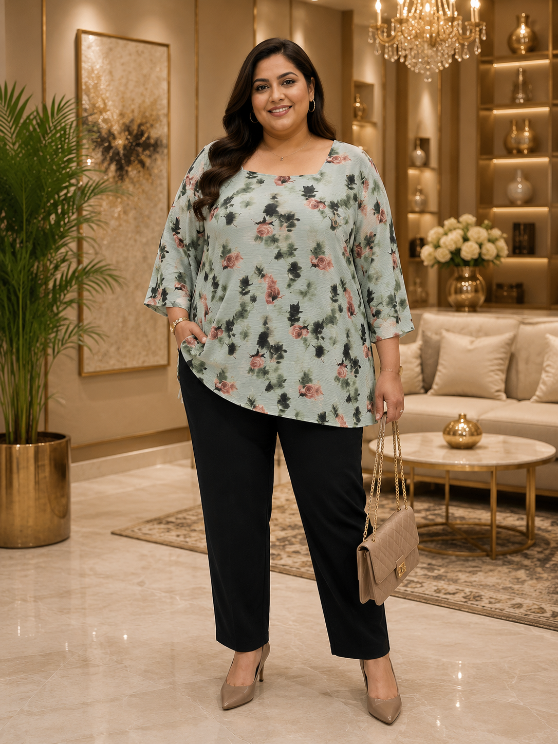 Printed Power Net Relaxed Fit Top