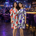 Abstract Print Pleated Knee-Length Dress