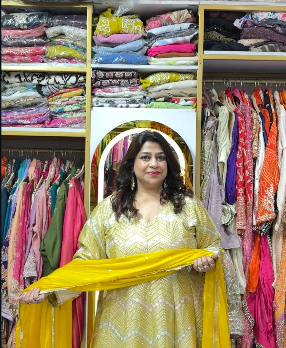 Yellow Gota Lacework Anarkali Set with Straight Pants