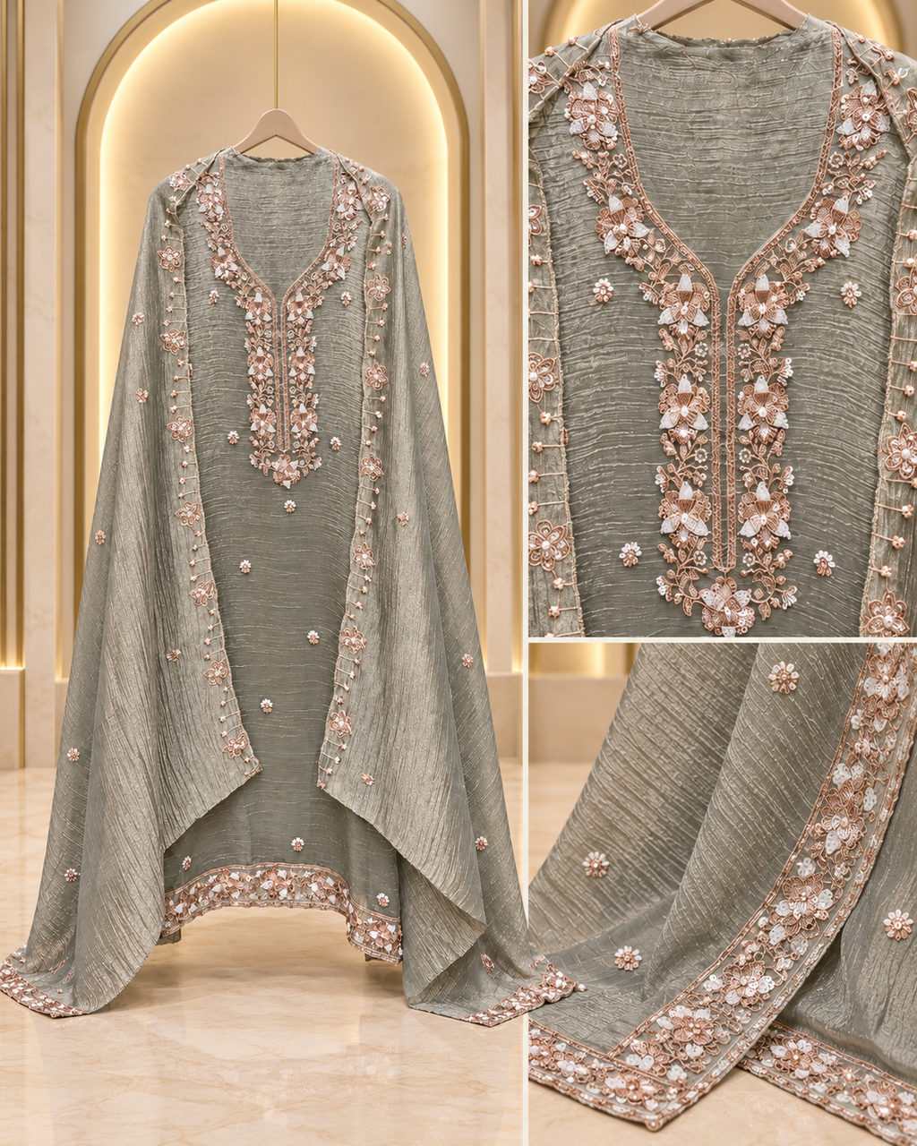 Unstitched Shimmer Tissue Suit Set with Cutdana &amp; Sequin Embellishment
