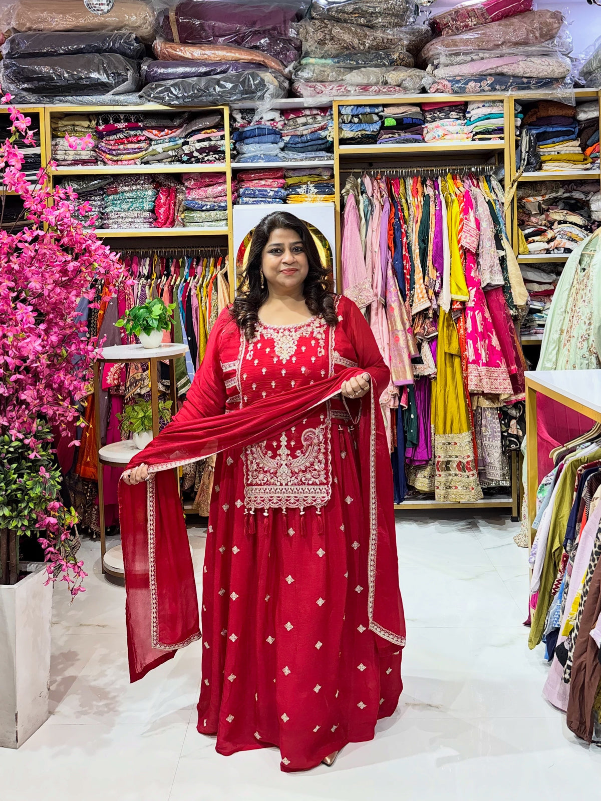 Embroidered 3-Piece Kurta Skirt Set with Dupatta