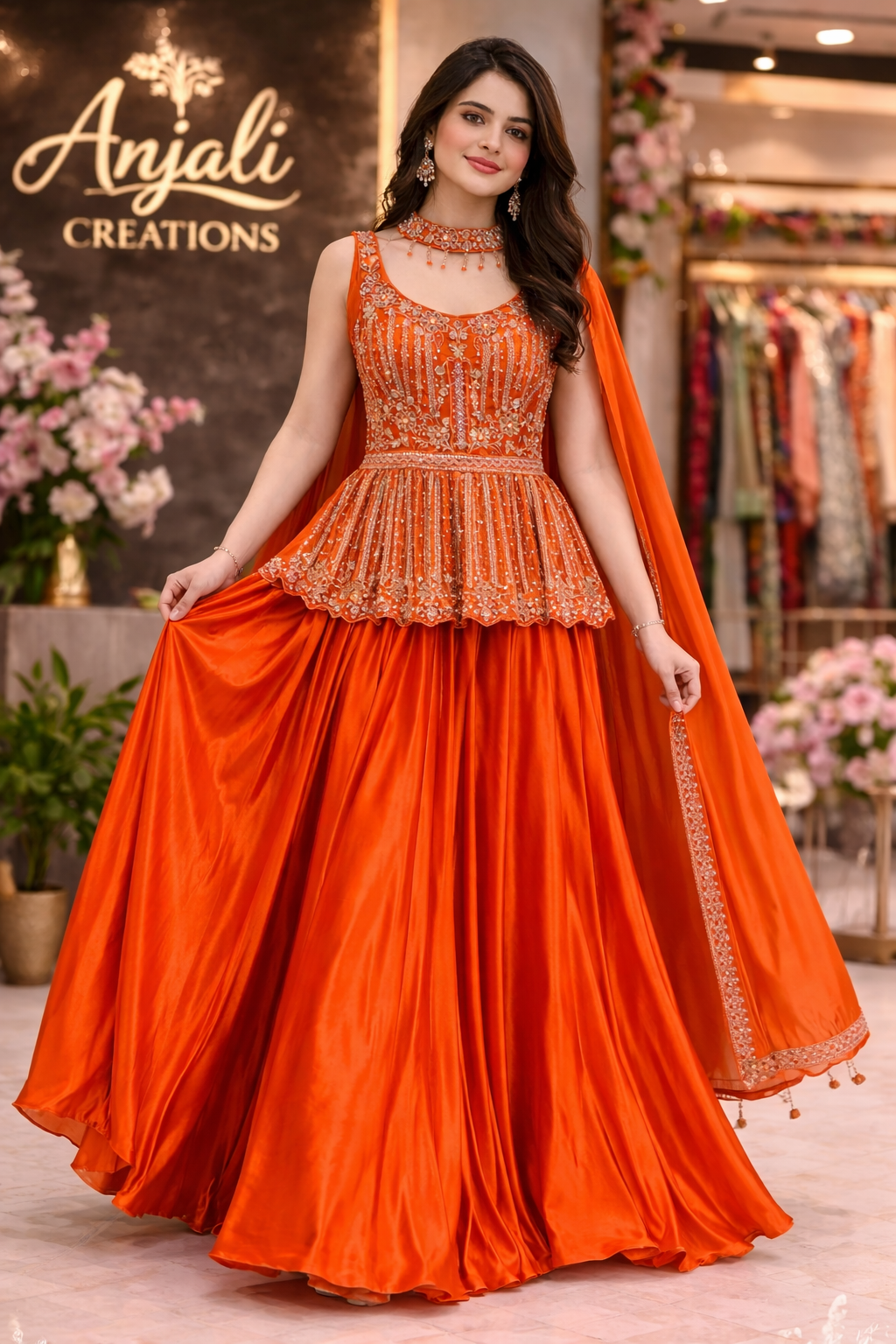 Statement Peplum Skirt Set with Delicate Sequin & Bead Work