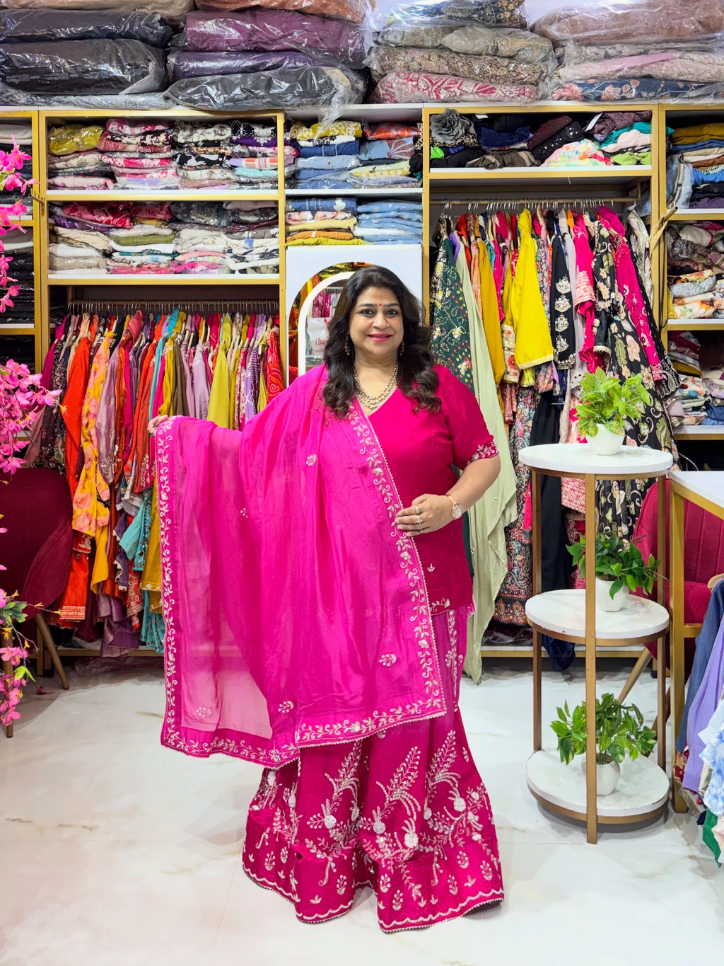 Magenta Light Pink Ombre Gota Patti Lehenga With Short Kurti