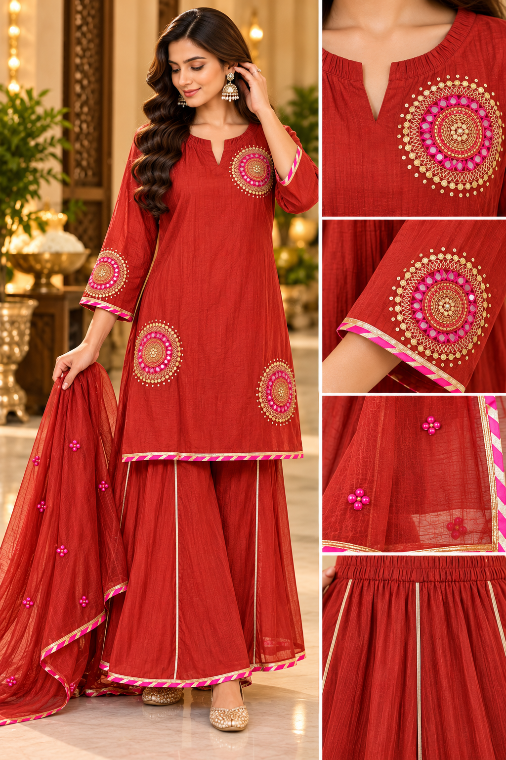 Straight Suit Set with Kalidar Divider Pants & Gota Patti Detailing