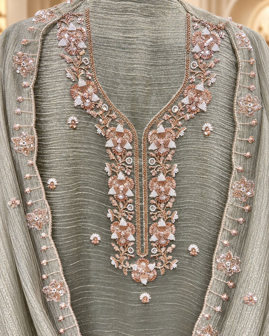 Unstitched Shimmer Tissue Suit Set with Cutdana &amp; Sequin Embellishment