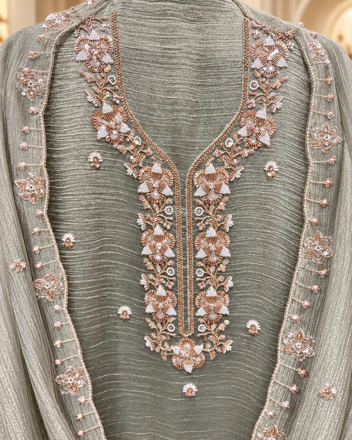 Unstitched Shimmer Tissue Suit Set with Cutdana &amp; Sequin Embellishment