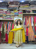 Yellow Gota Lacework Anarkali Set with Straight Pants