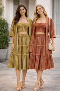 Striped 3-Piece Bustier Skirt Set with Shrug