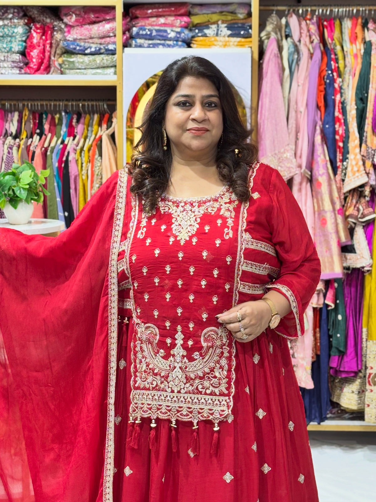 Embroidered 3-Piece Kurta Skirt Set with Dupatta