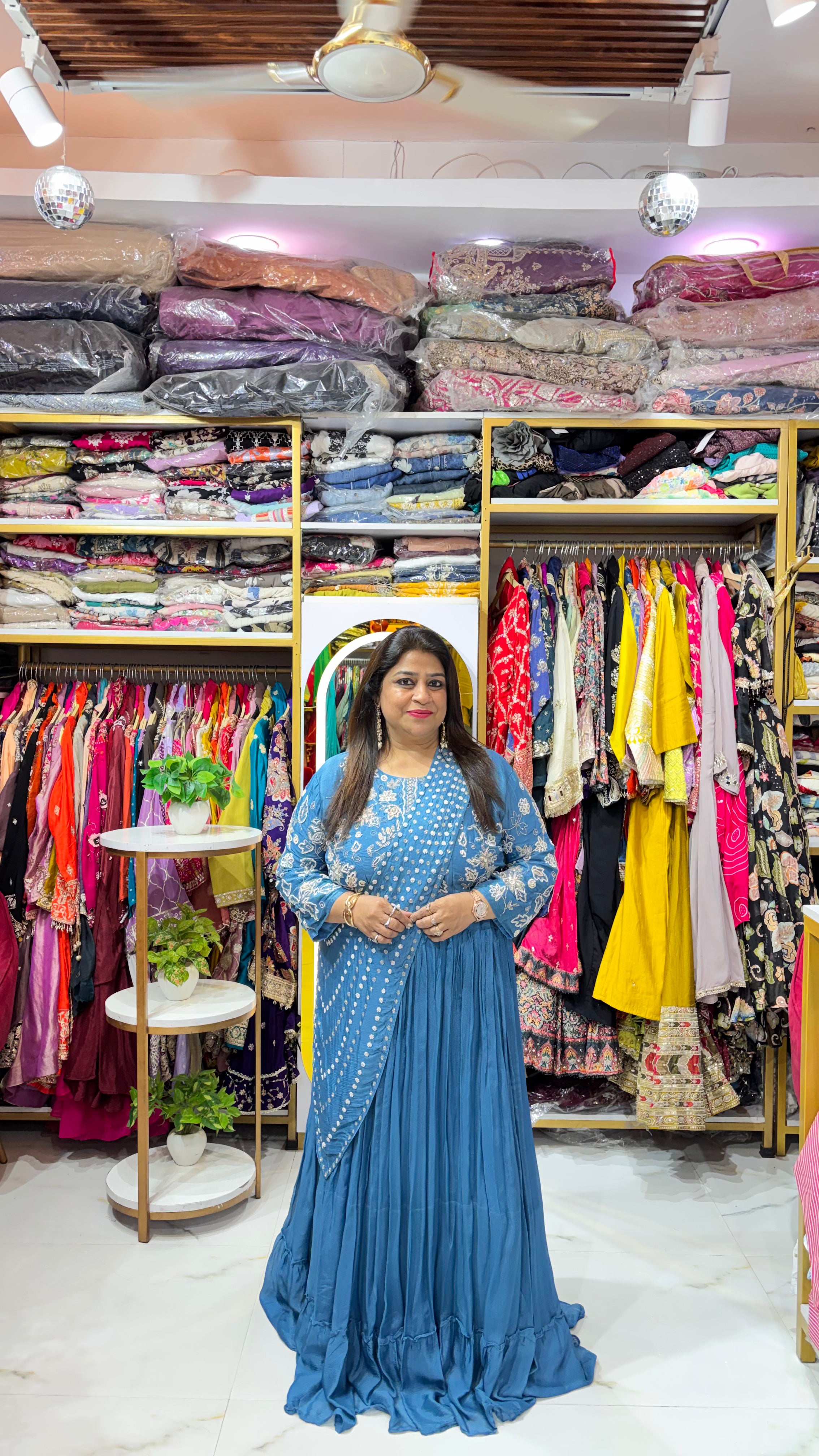 Indo-Western Draped Skirt Set with Heavy Pearl Work