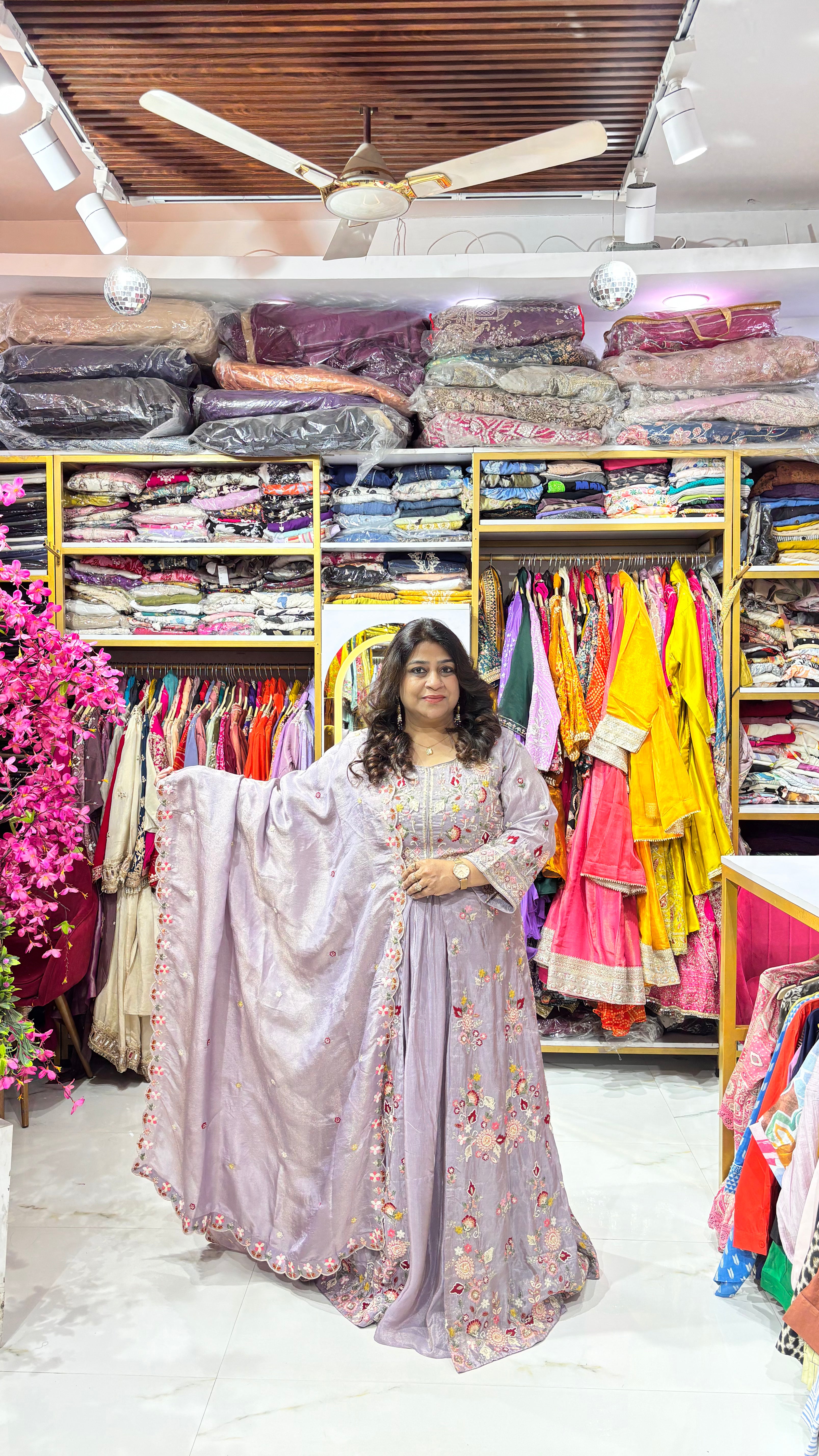 Hand Embroidered Anarkali with Skirt