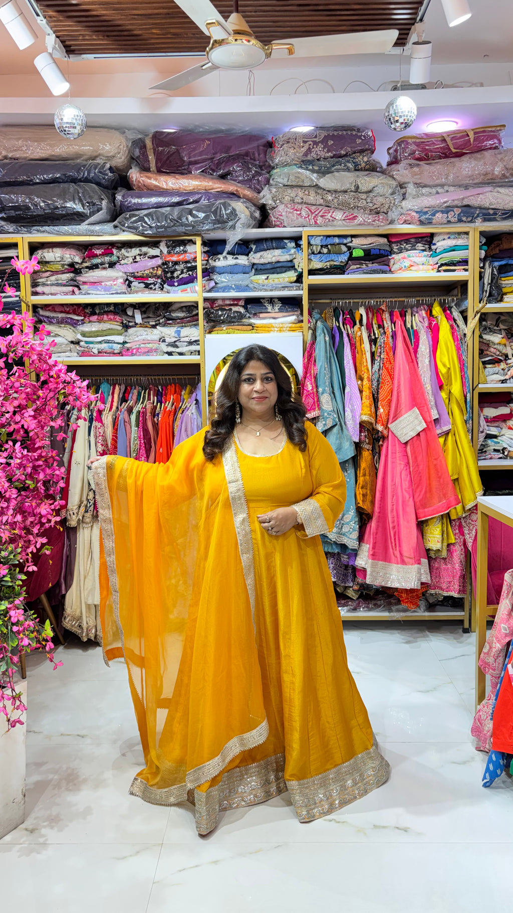 Shimmer Tissue 2 Piece Flared Anarkali with Lace Detail Dupatta