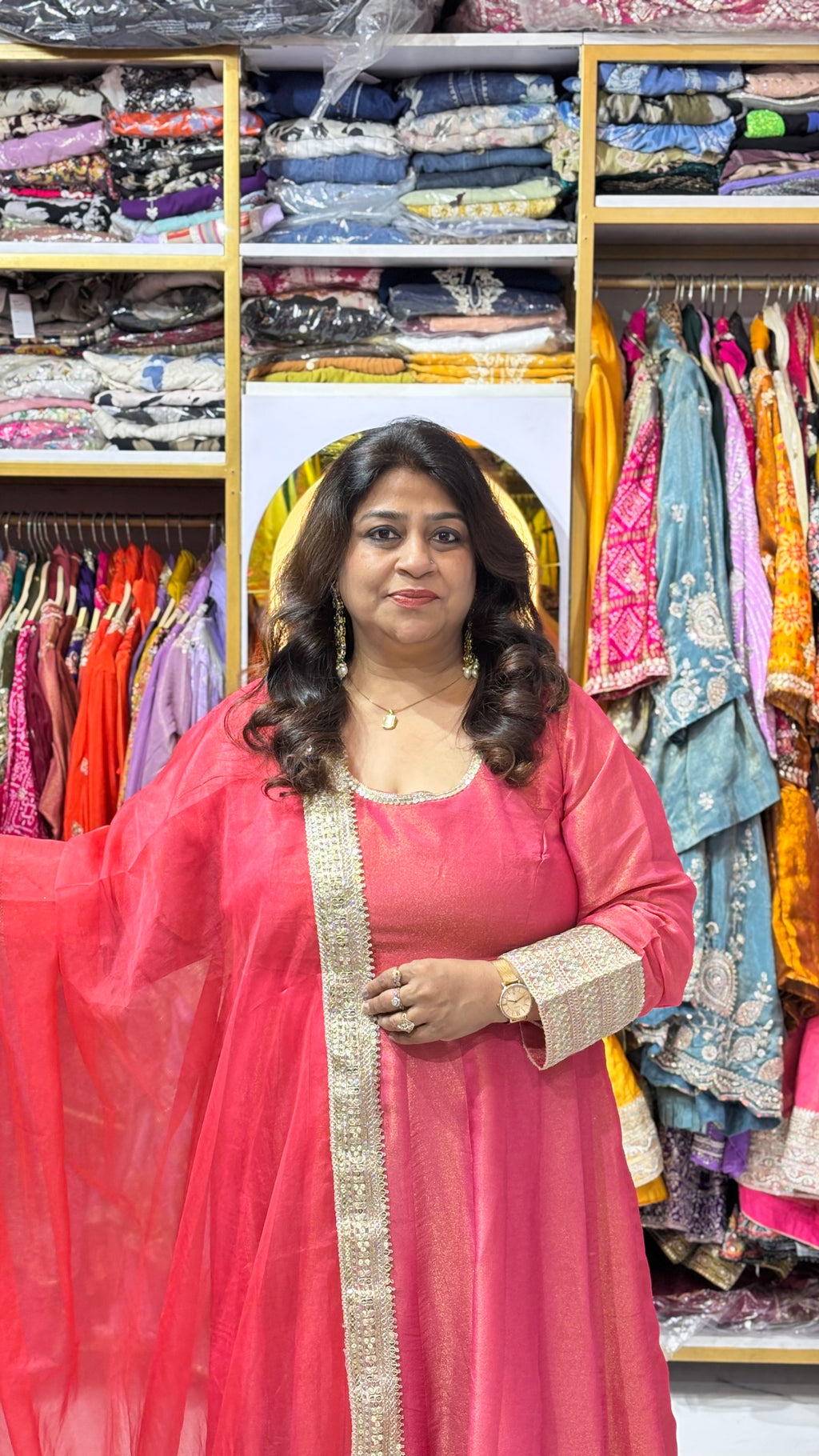 Shimmer Tissue 2 Piece Flared Anarkali with Lace Detail Dupatta