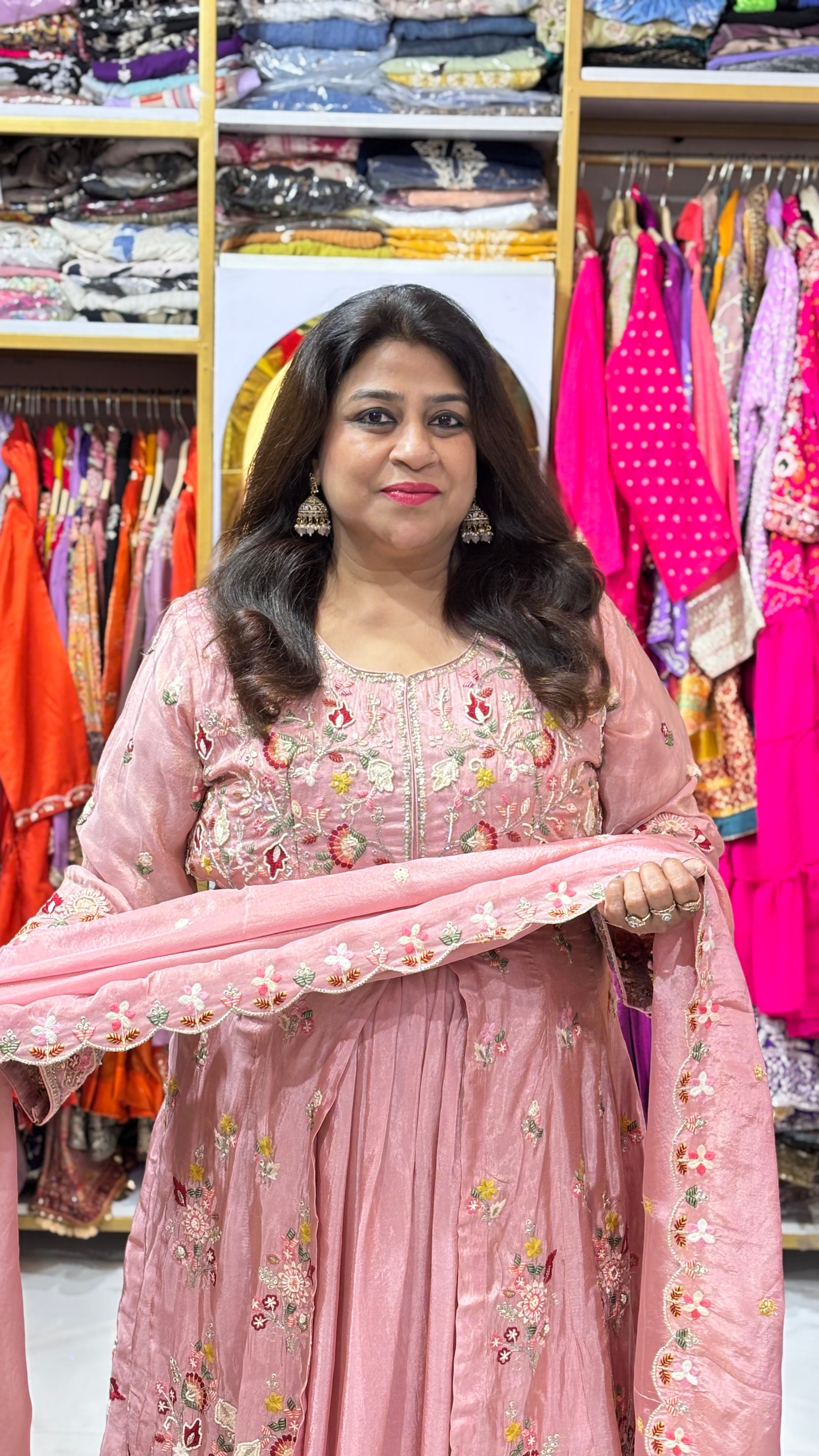 Hand Embroidered Anarkali with Skirt