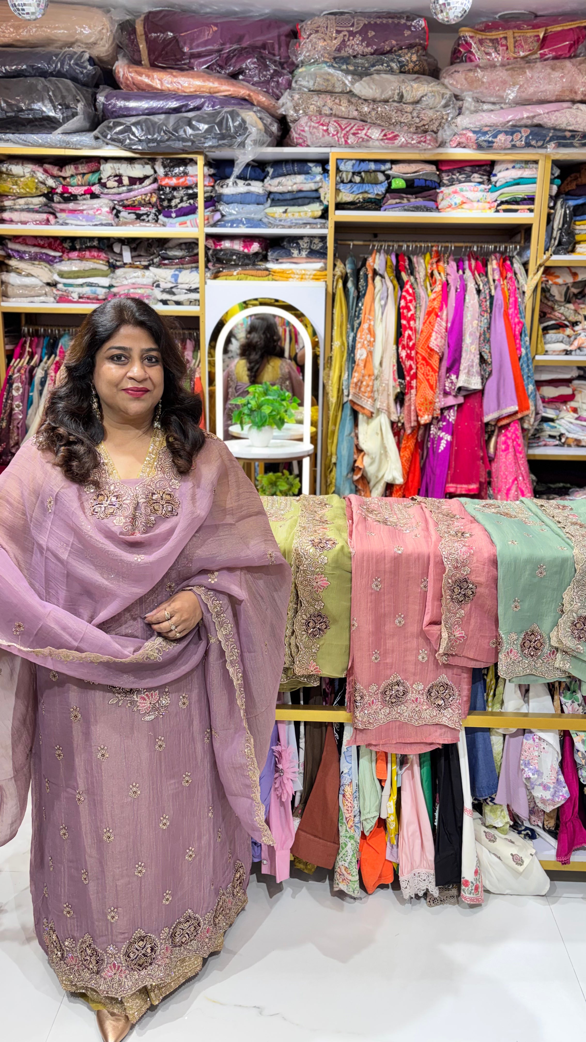 Ornate Shimmer Tissue Unstiched Suit Set with Embellished Motifs & Border Work