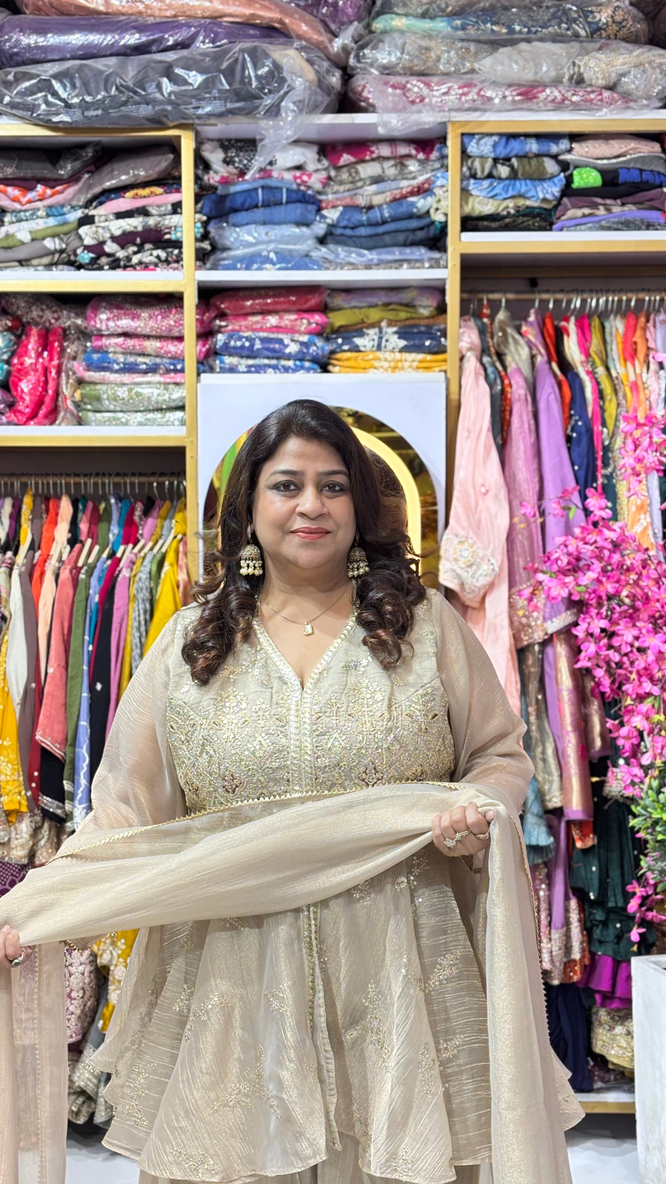Indo-Western Peplum Set with Divider Pants & Dupatta