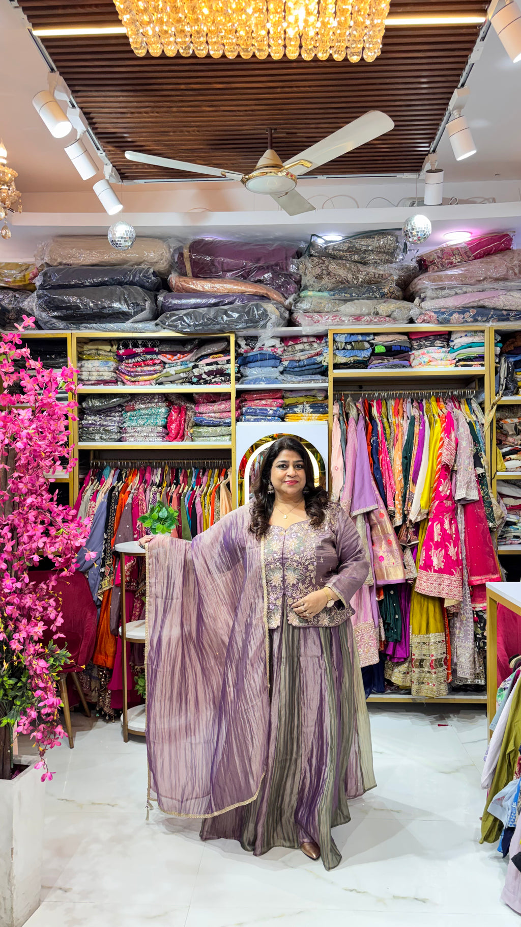 Crushed Tissue Skirt Set with Crop Top & Dupatta