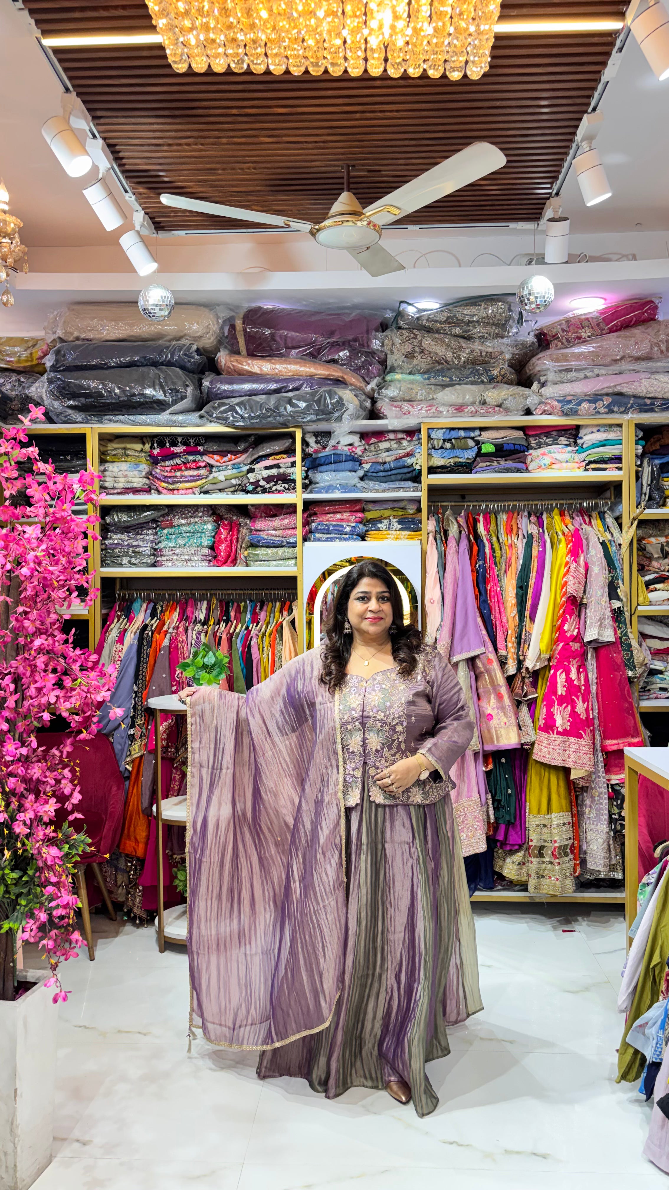 Crushed Tissue Skirt Set with Crop Top & Dupatta