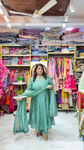 Cotton Silk Anarkali Set with Embroidered Detailing & Dupatta