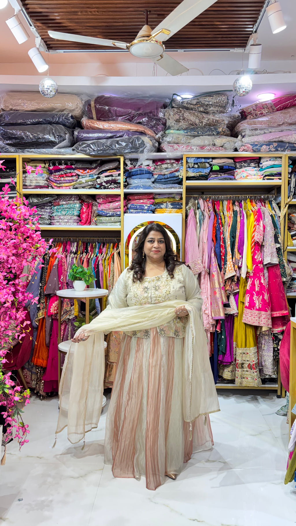 Crushed Tissue Skirt Set with Crop Top & Dupatta
