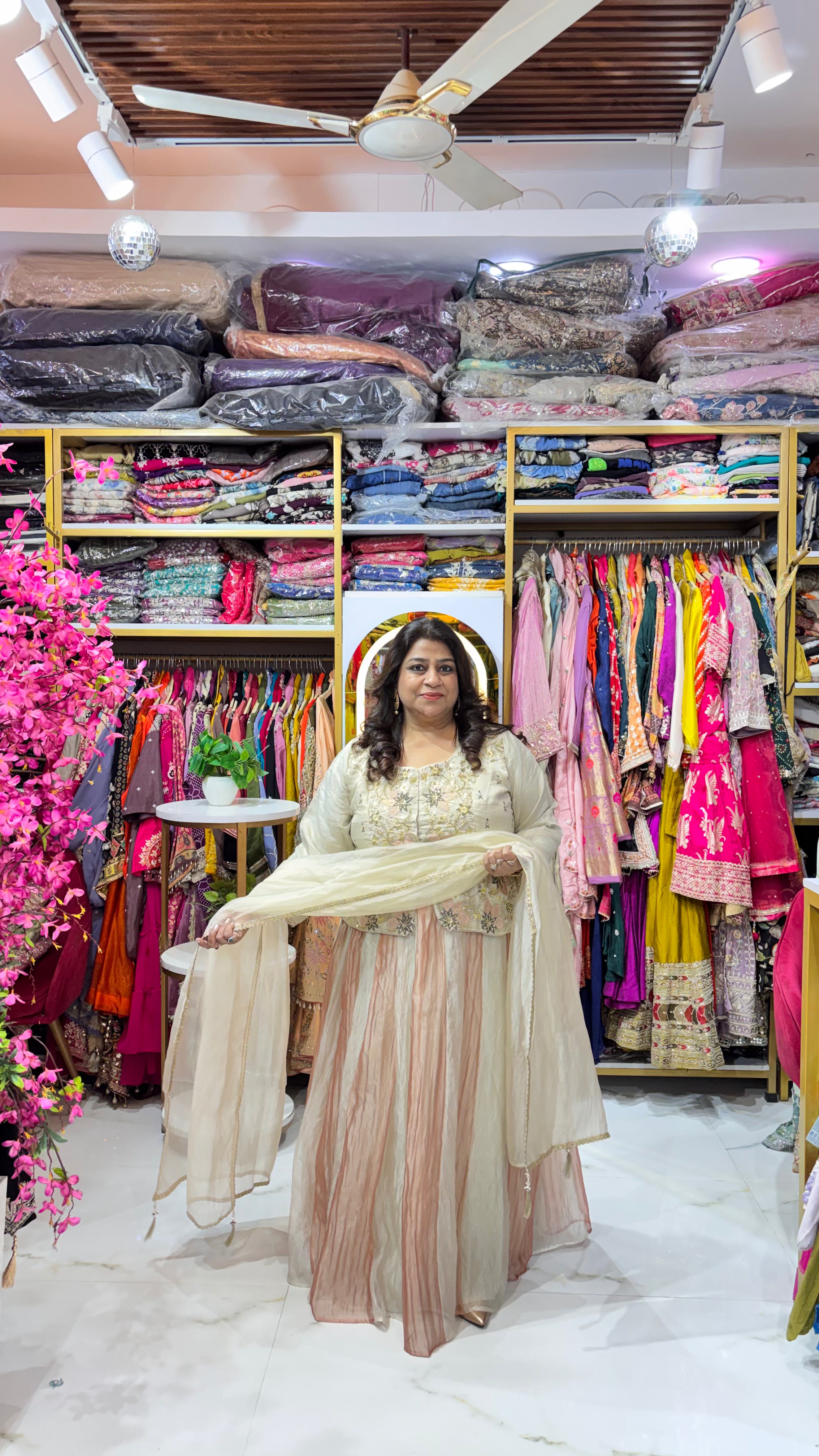 Crushed Tissue Skirt Set with Crop Top & Dupatta