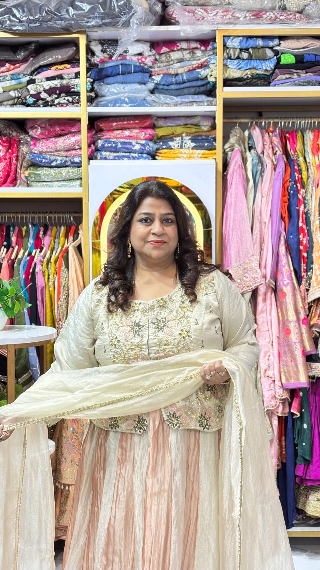 Crushed Tissue Skirt Set with Crop Top & Dupatta