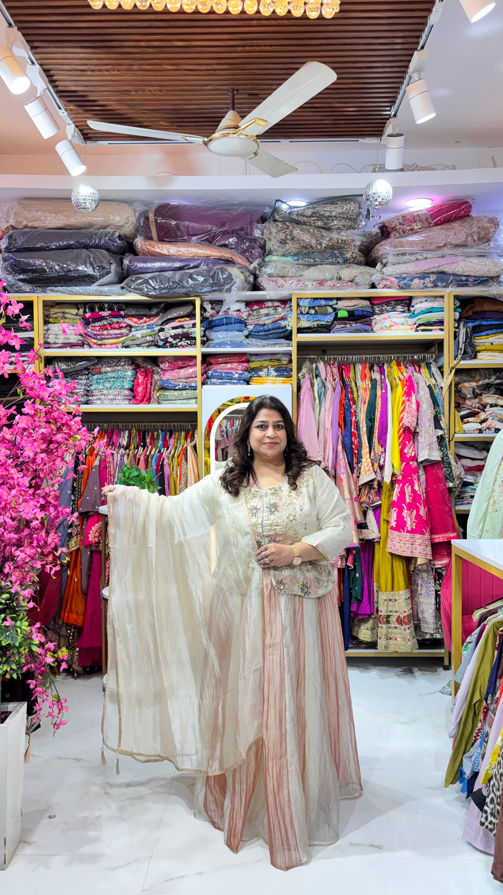 Crushed Tissue Skirt Set with Crop Top & Dupatta