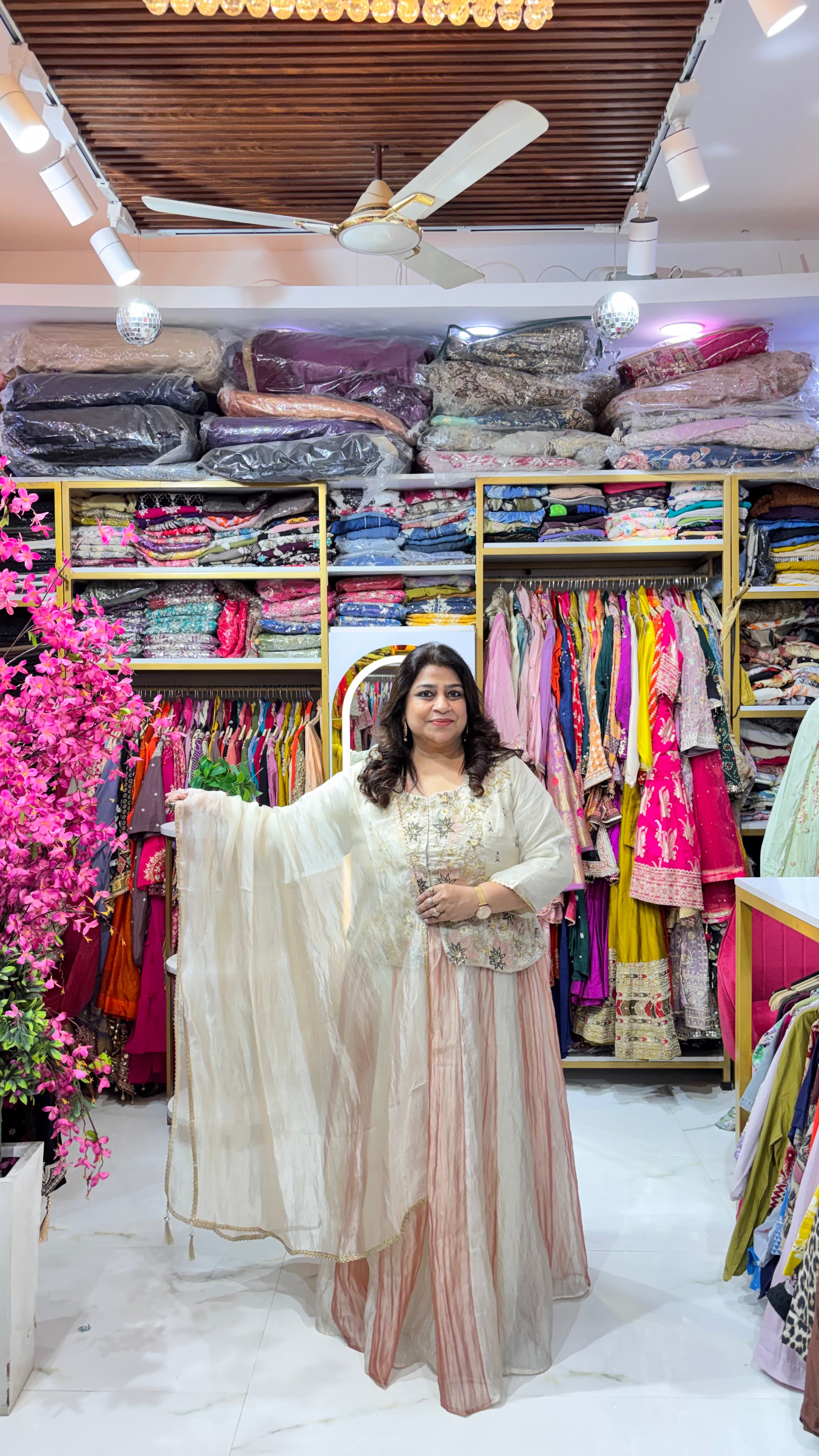 Crushed Tissue Skirt Set with Crop Top & Dupatta