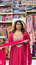 Muslin Cotton Anarkali Set with Gold Detailing & Dupatta
