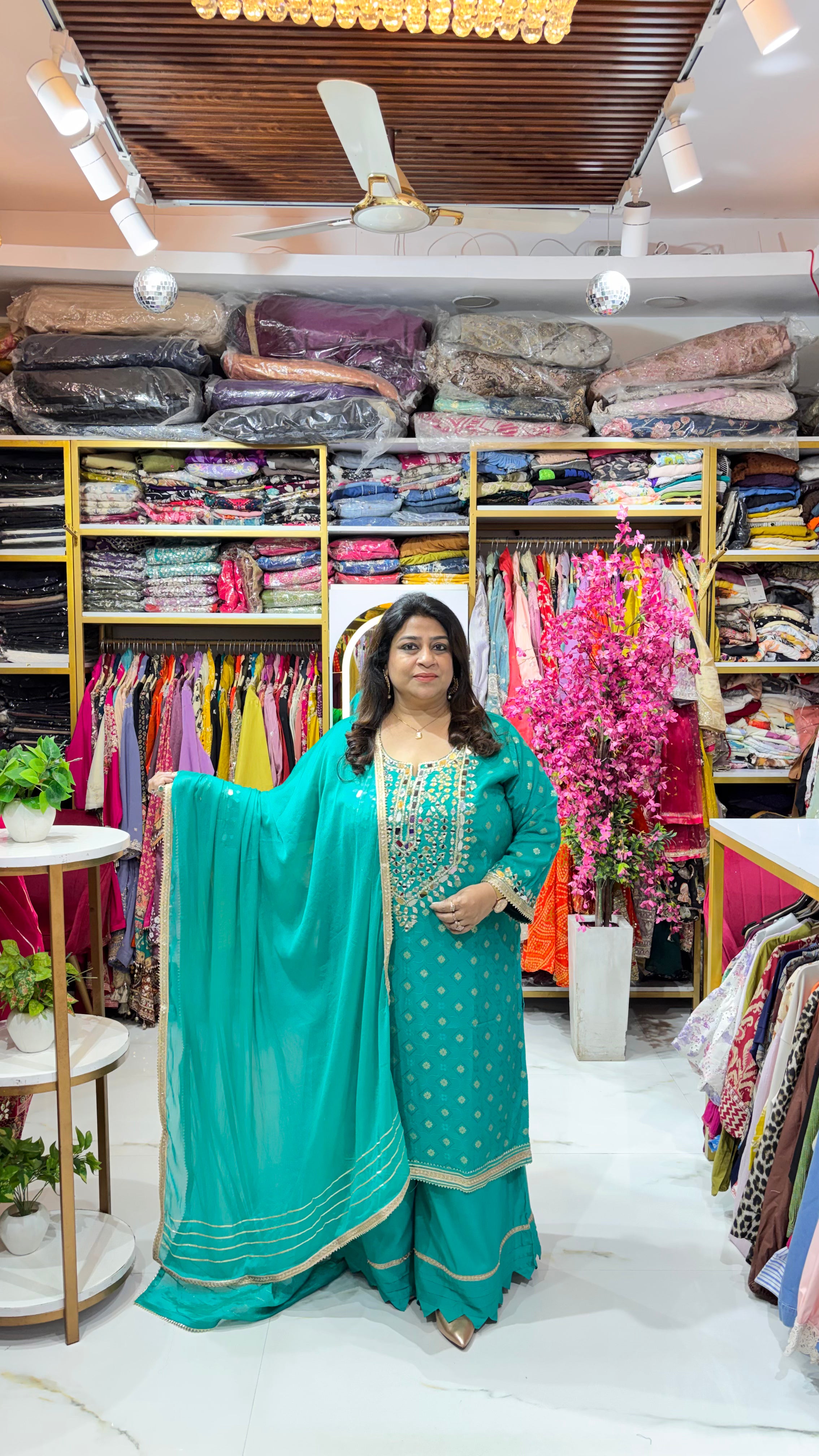 Cotton Silk 3-Piece Suit Set with Mirror Work