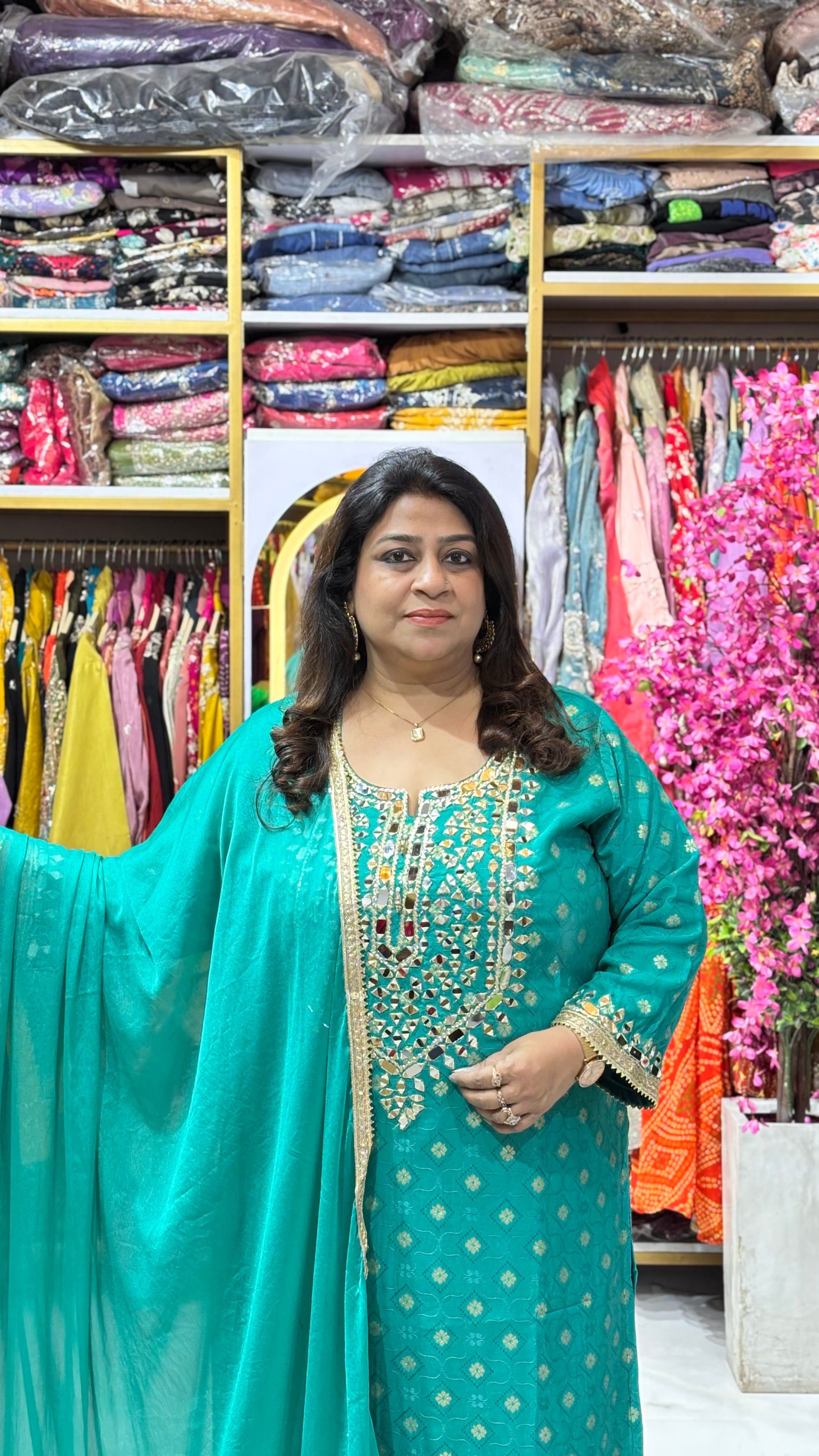 Cotton Silk 3-Piece Suit Set with Mirror Work