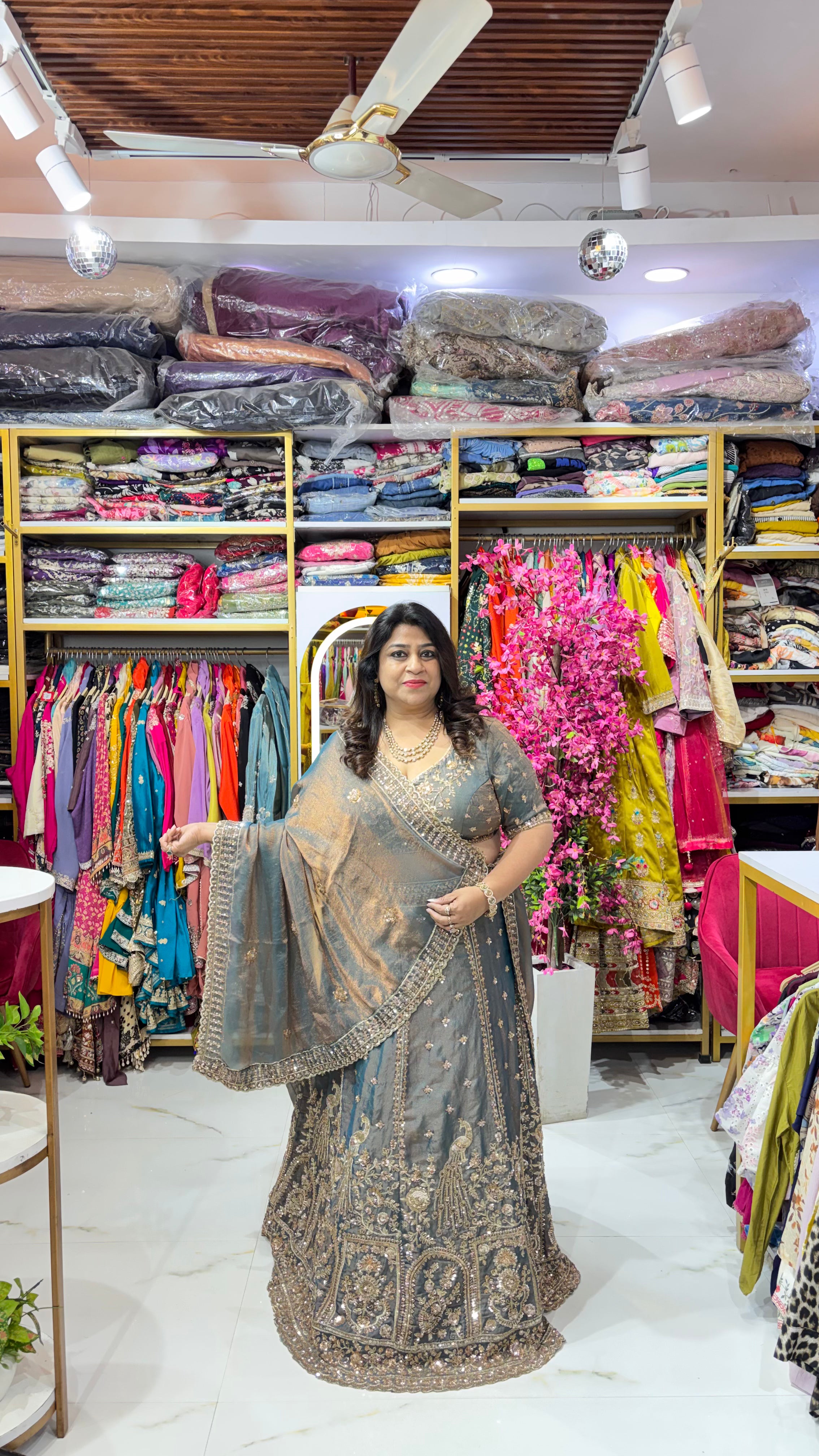 Shimmer Tissue 3-Piece Lehenga Set with Zardozi & Cutdana Work