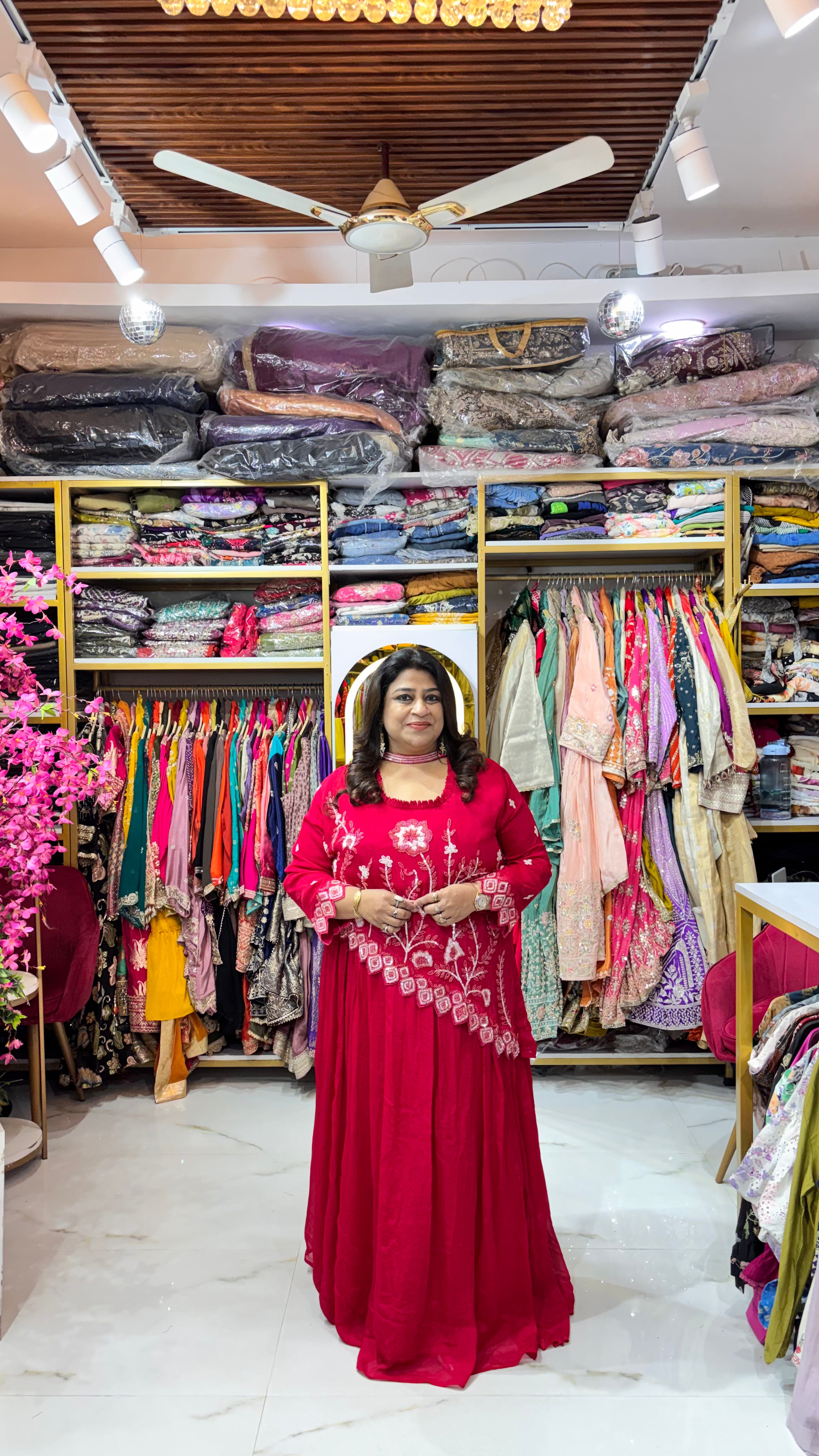 Asymmetrical Kurta Skirt Set with Dupatta & Sequin Work