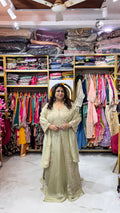 Shimmer Tissue Front-Slit Anarkali Set with Skirt &amp; Dupatta