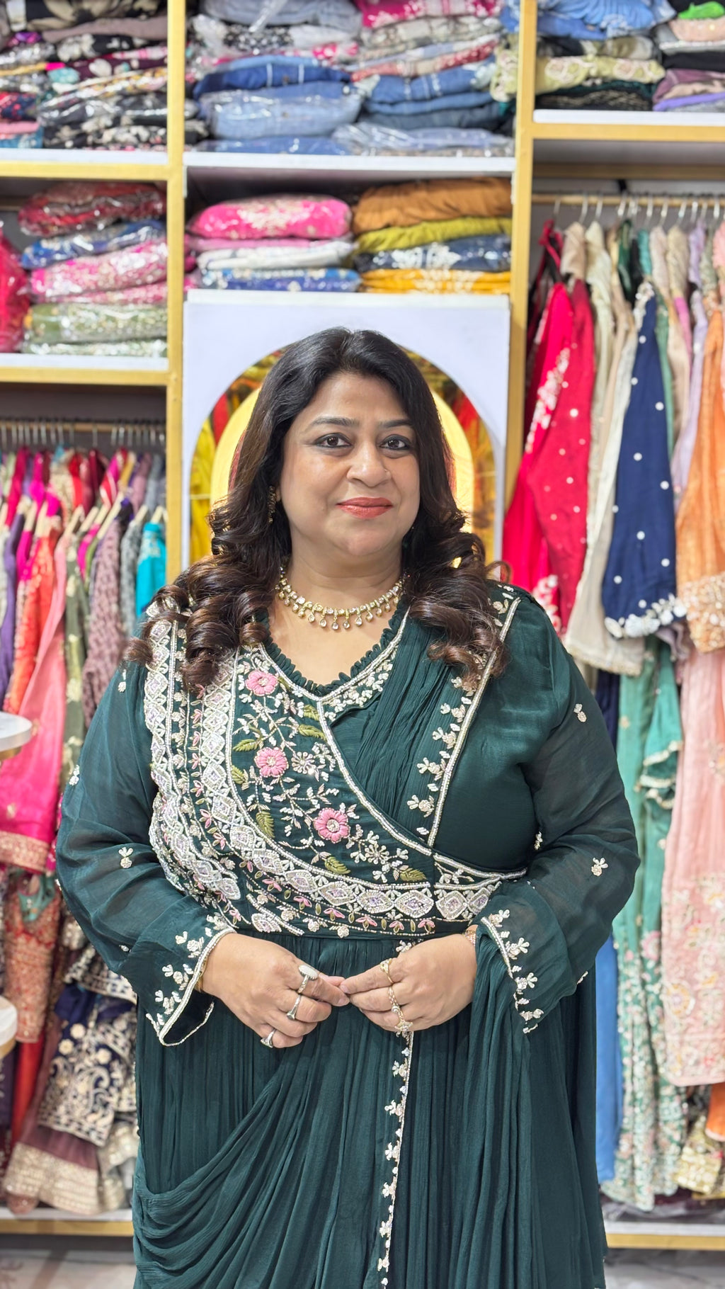 Pearl-Embellished Indo-Fusion Drape Gown