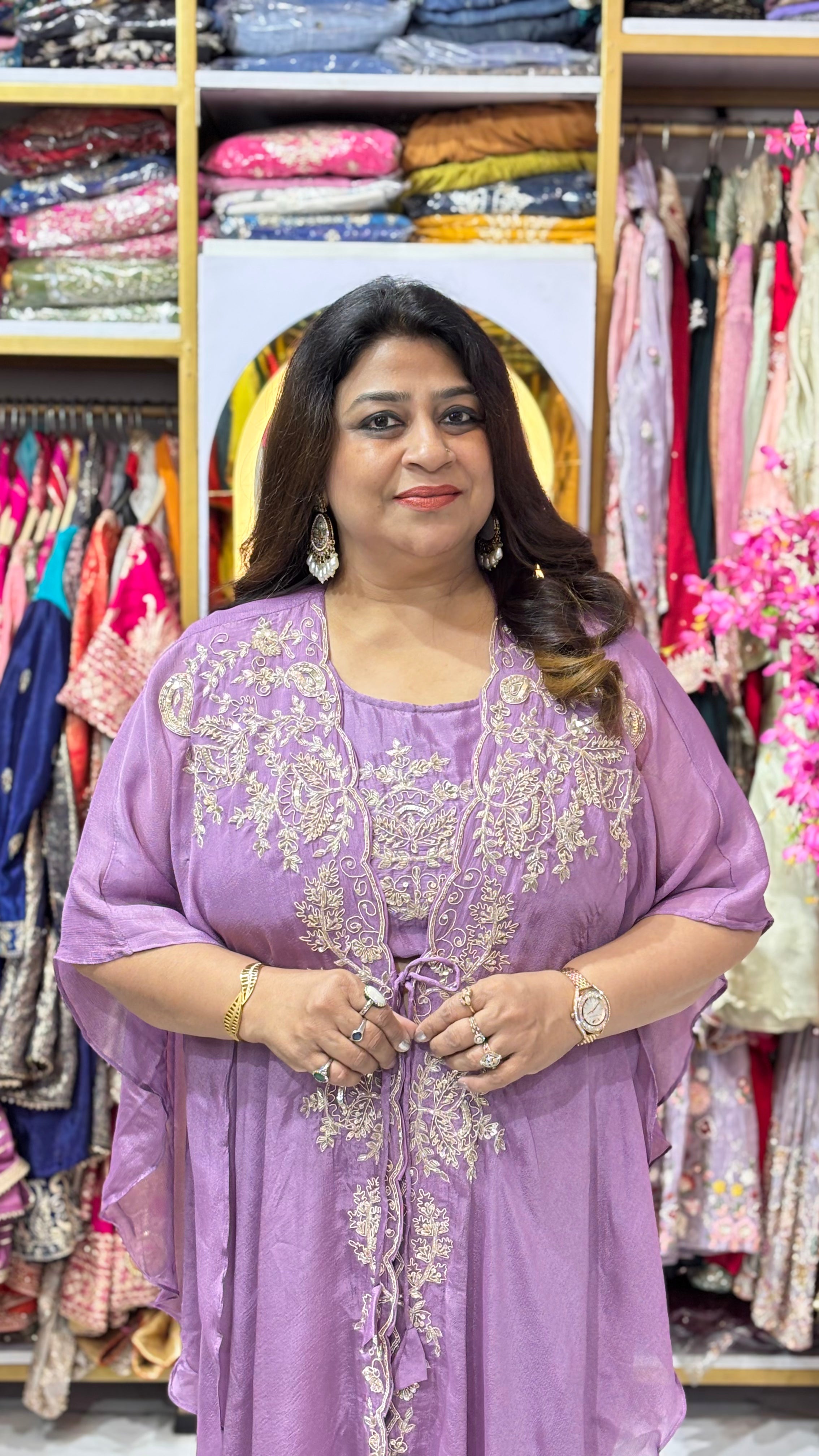 Zardozi Embellished Cape Set with Bustier & Divider Pants