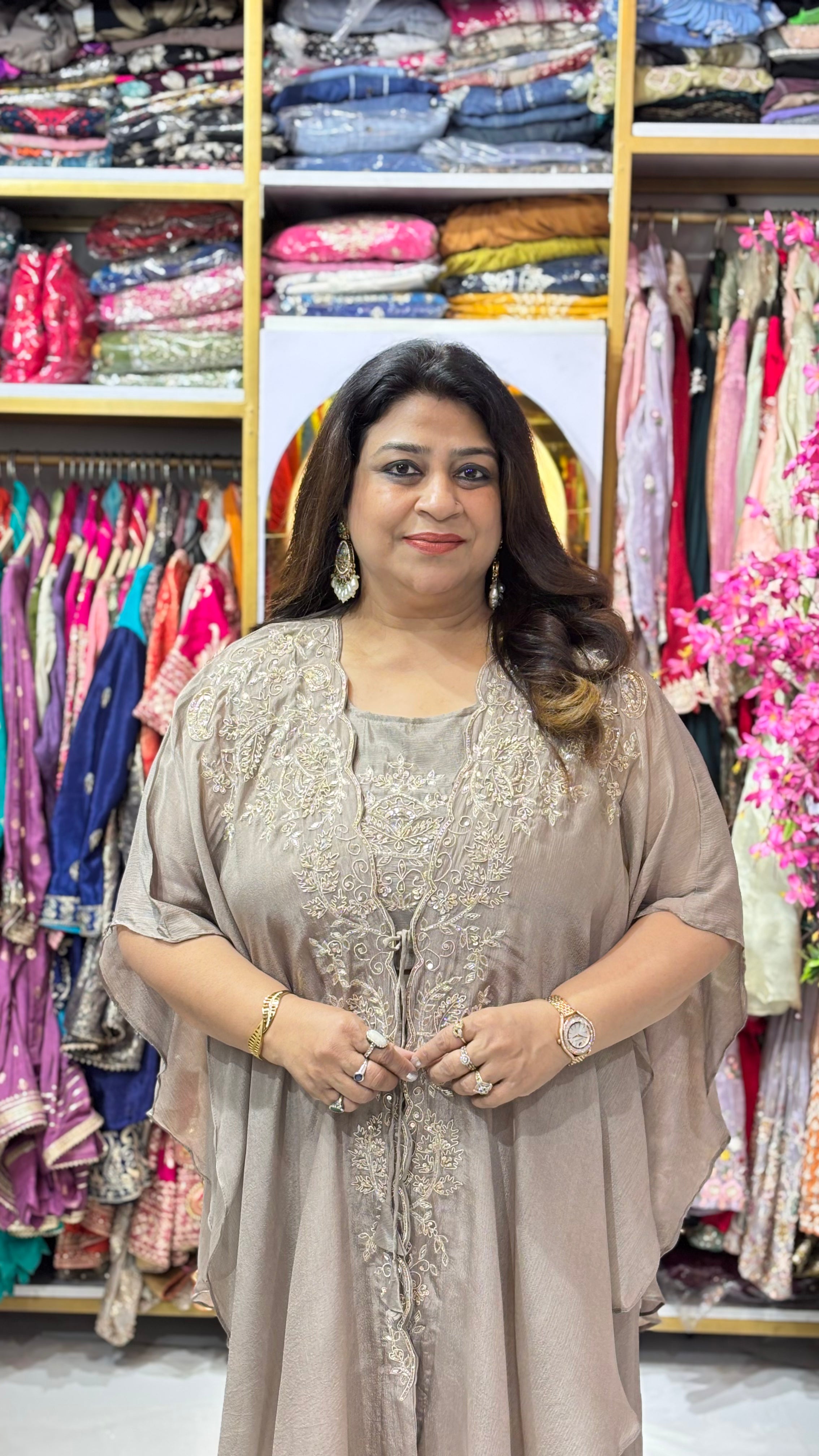 Zardozi Embellished Cape Set with Bustier & Divider Pants