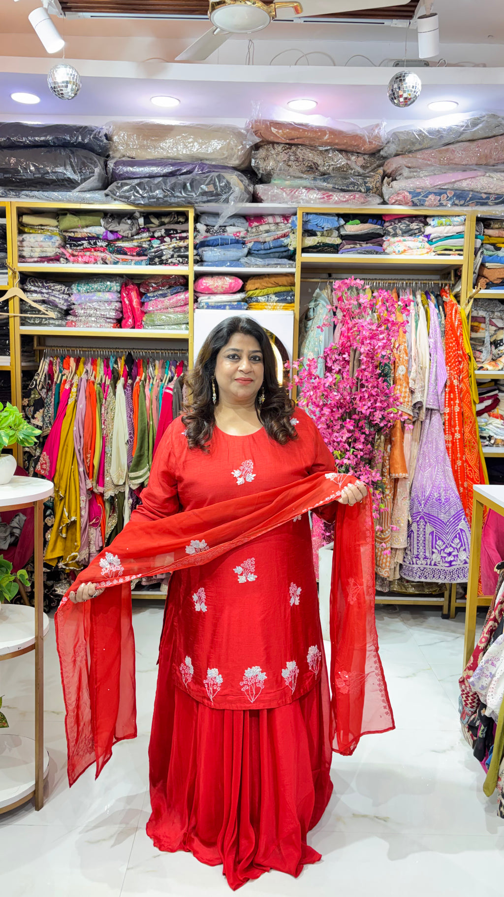 Floral Embellished Kurta Skirt Set with Dupatta