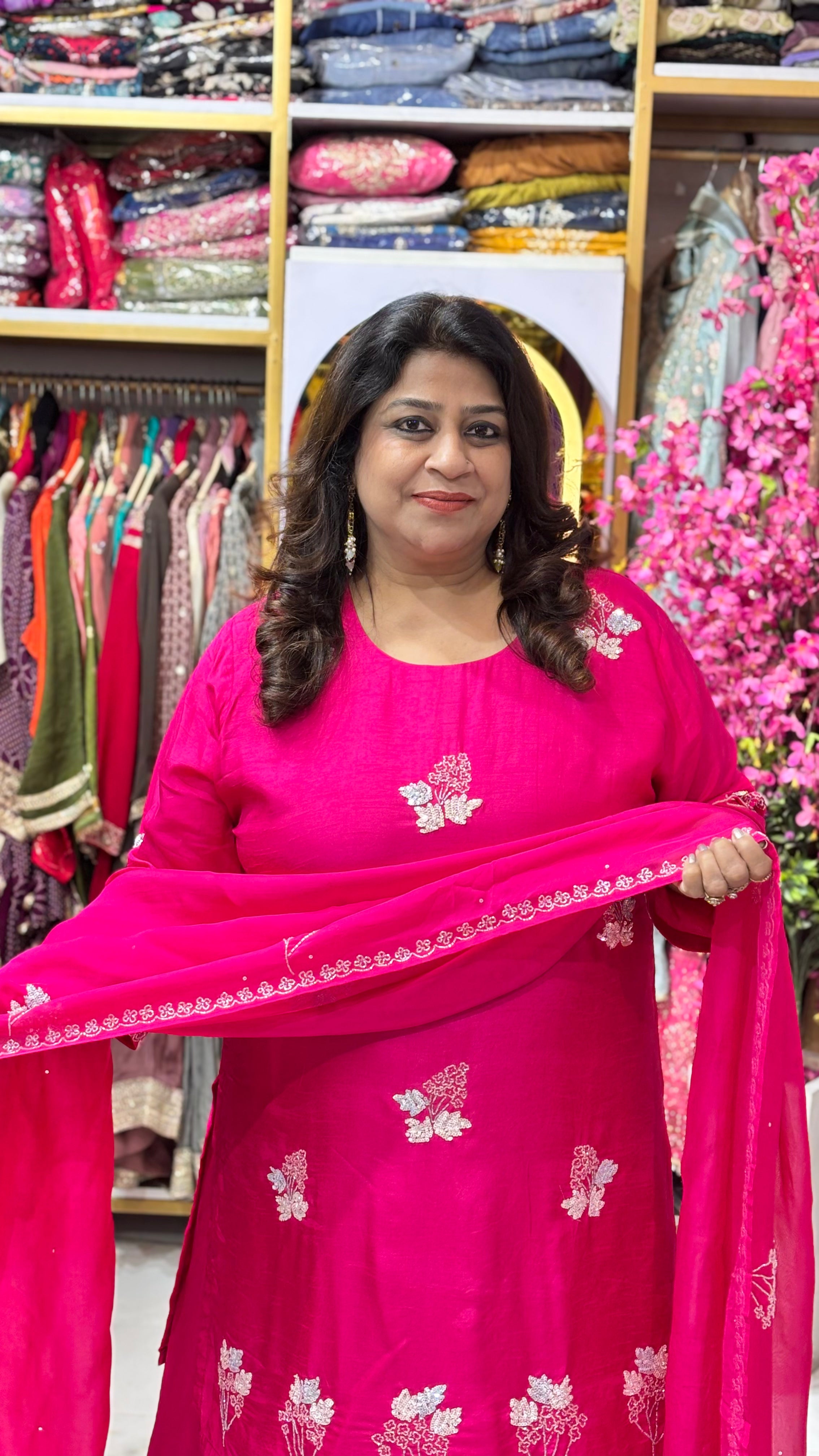 Floral Embellished Kurta Skirt Set with Dupatta