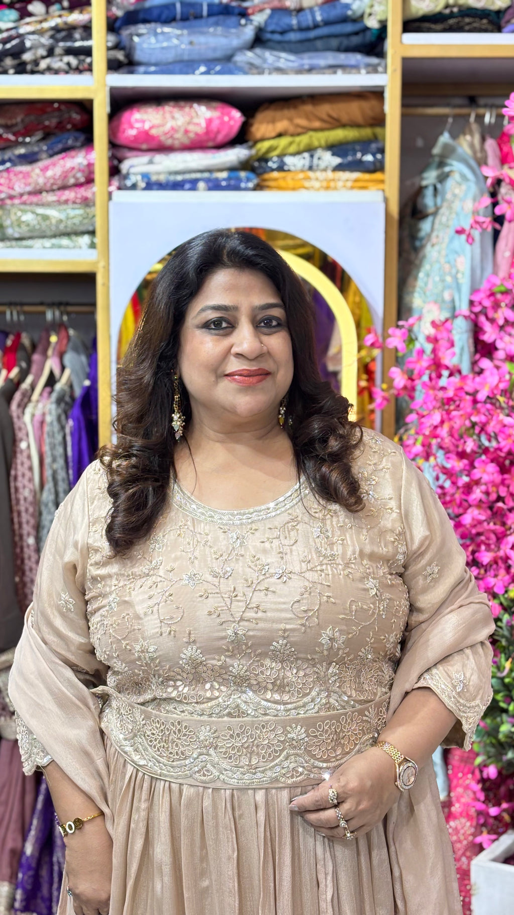 Embellished Indo-Western Gown with Statement Belt & Dupatta