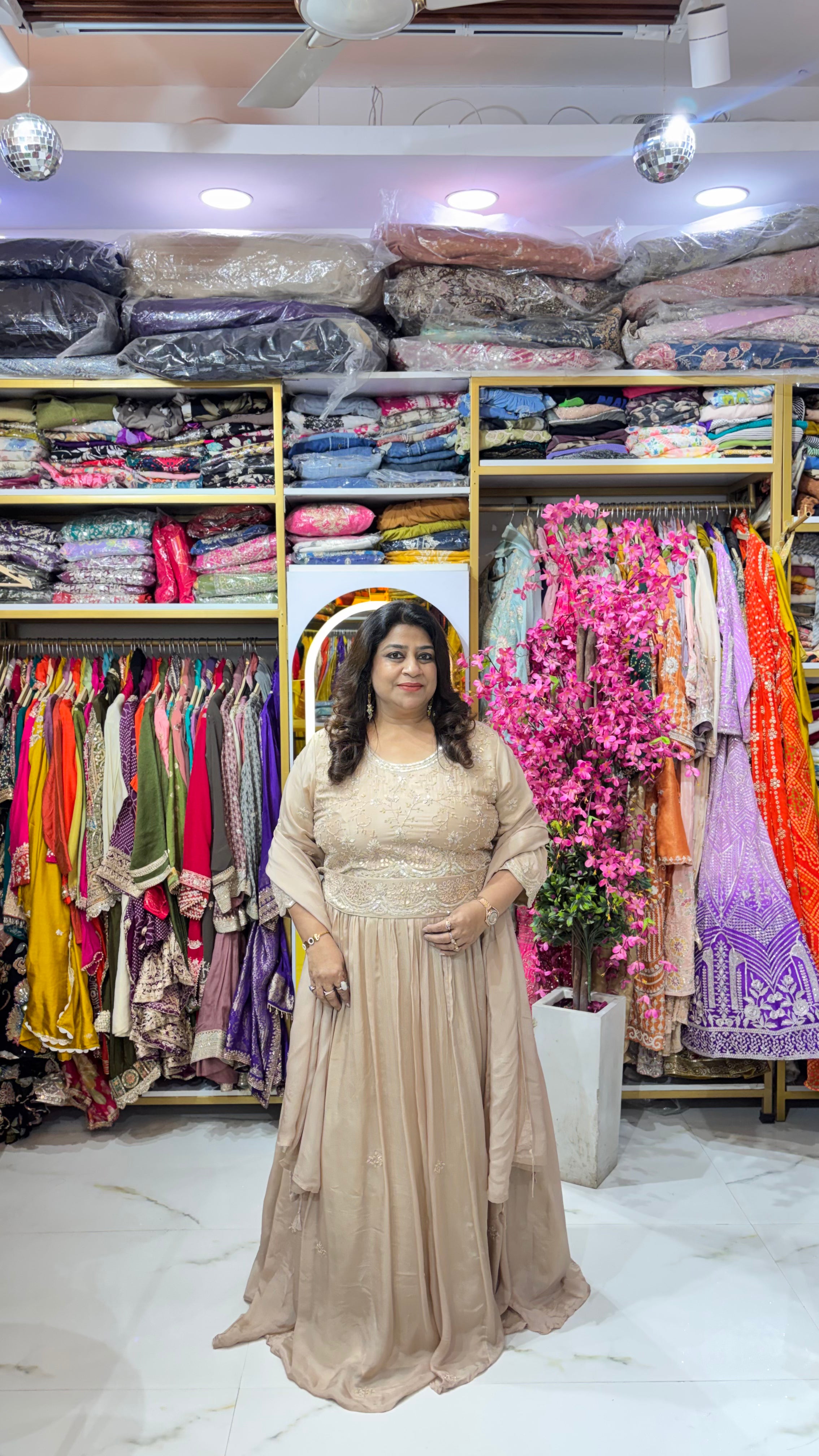 Embellished Indo-Western Gown with Statement Belt & Dupatta