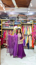 3 PC Pure Chinnon Lehenga Set With Embroidered Jacket Top & Duppata