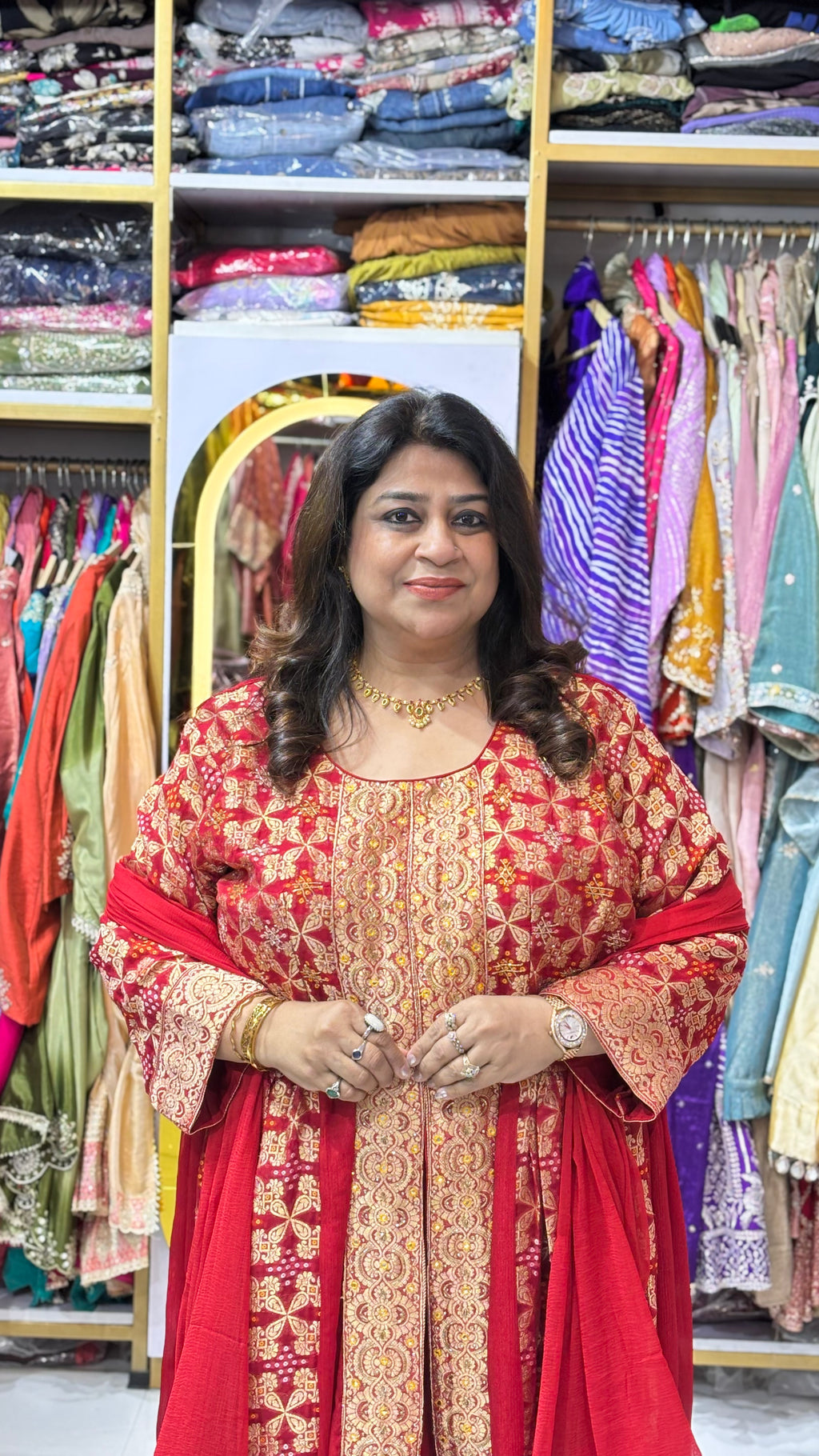 Ornate Front-Slit Anarkali Set with Divider Pants & Dupatta