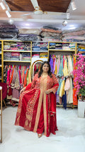 Ornate Front-Slit Anarkali Set with Divider Pants & Dupatta