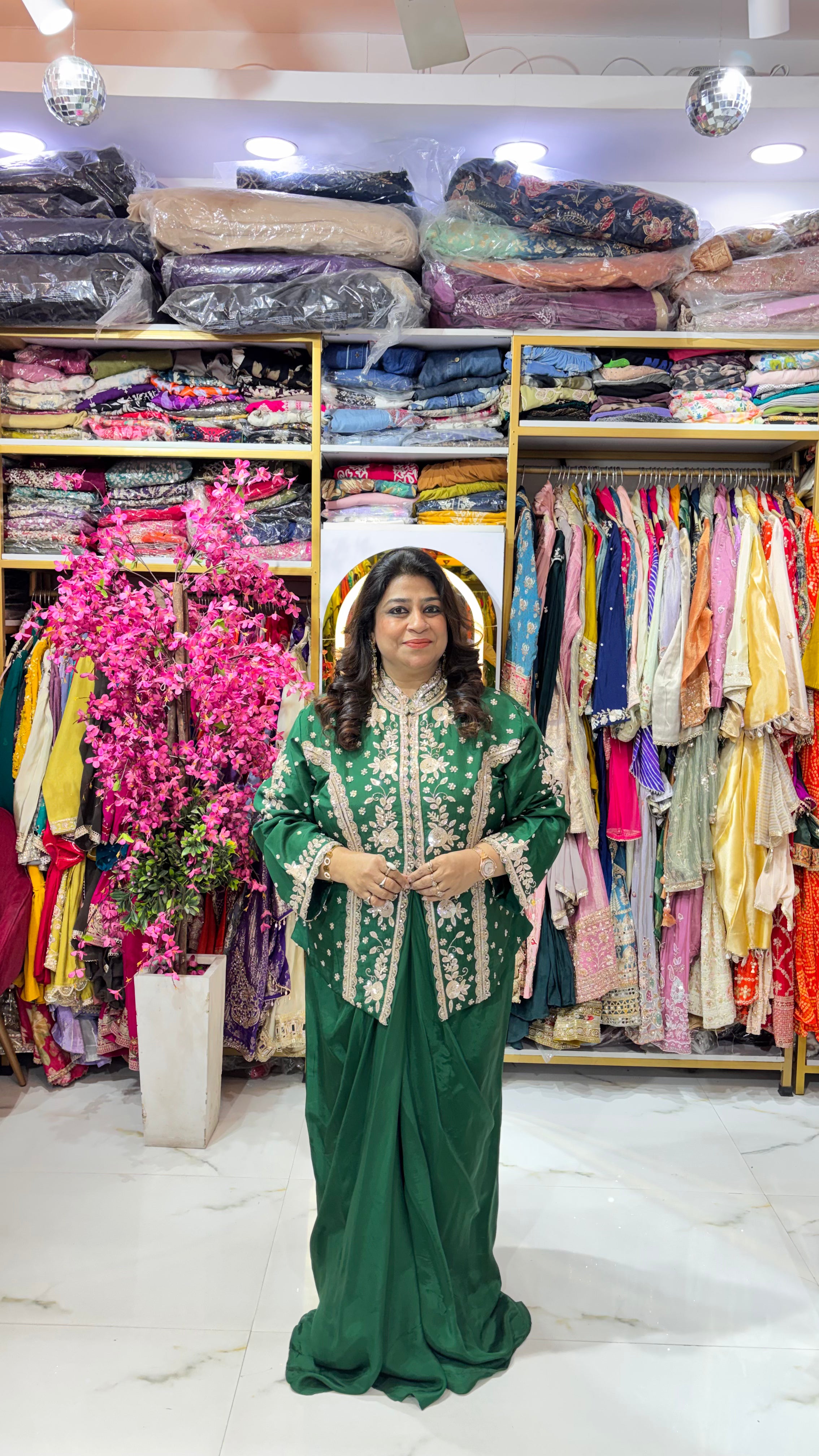 Pure Silk Embroidered Vest Set with Draped Dhoti Skirt