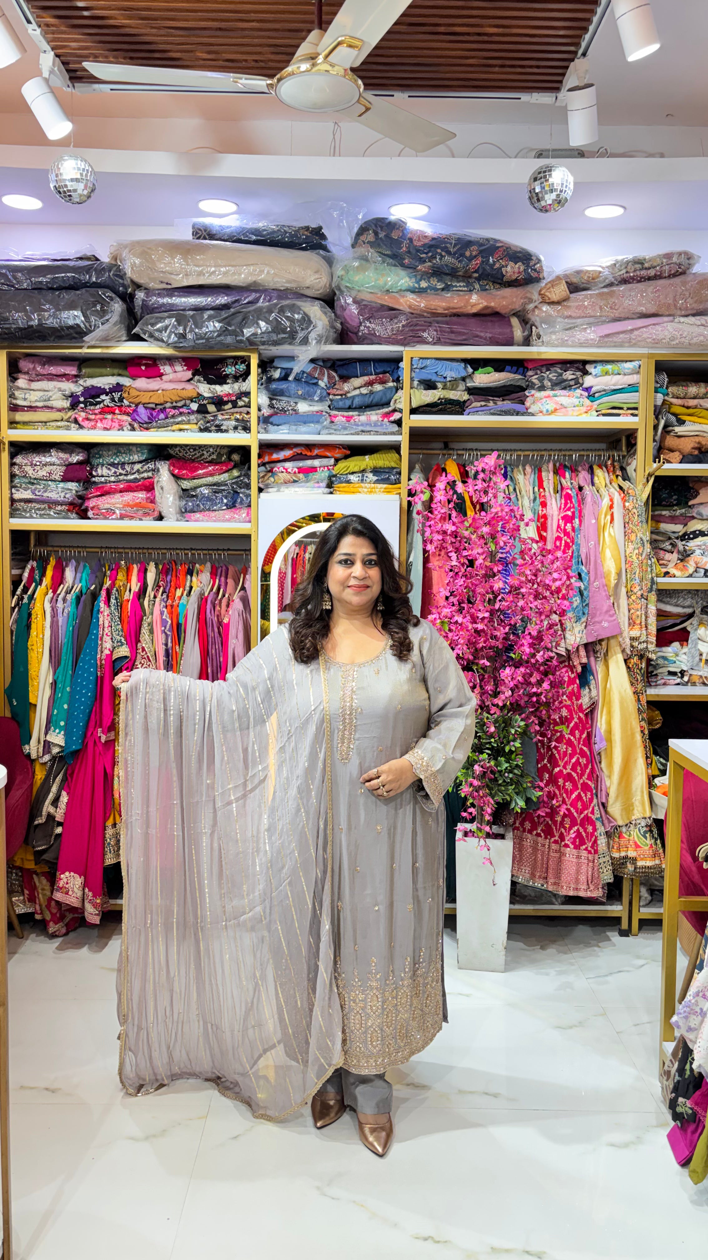 Crepe Silk 3-Piece Suit Set with Ornate Panel Work