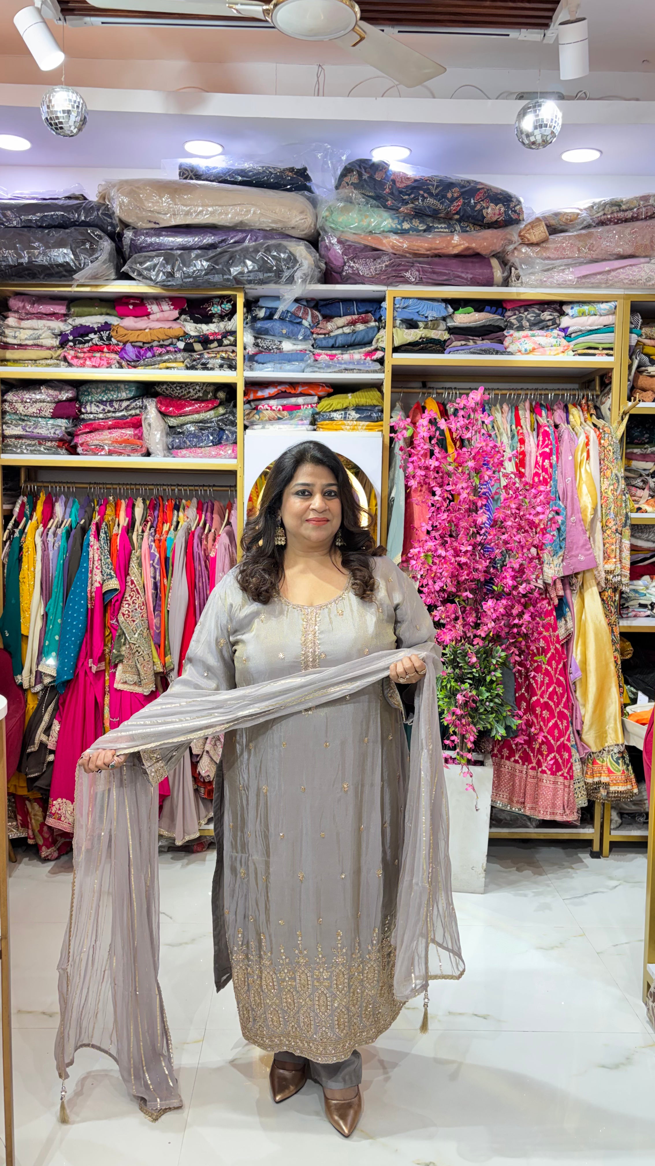 Crepe Silk 3-Piece Suit Set with Ornate Panel Work