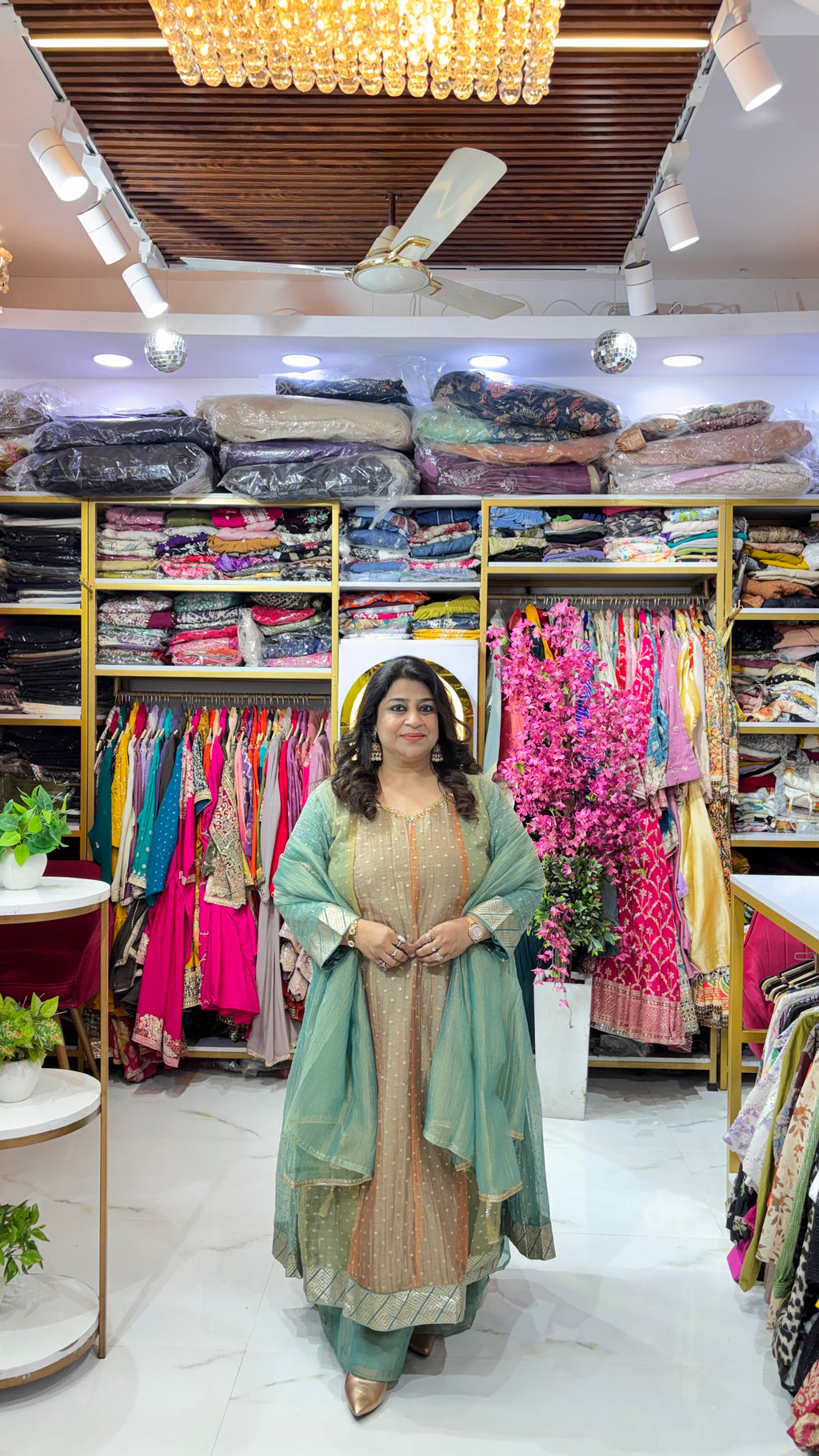 Multi-Color Shimmer Tissue 3-Piece Anarkali Set