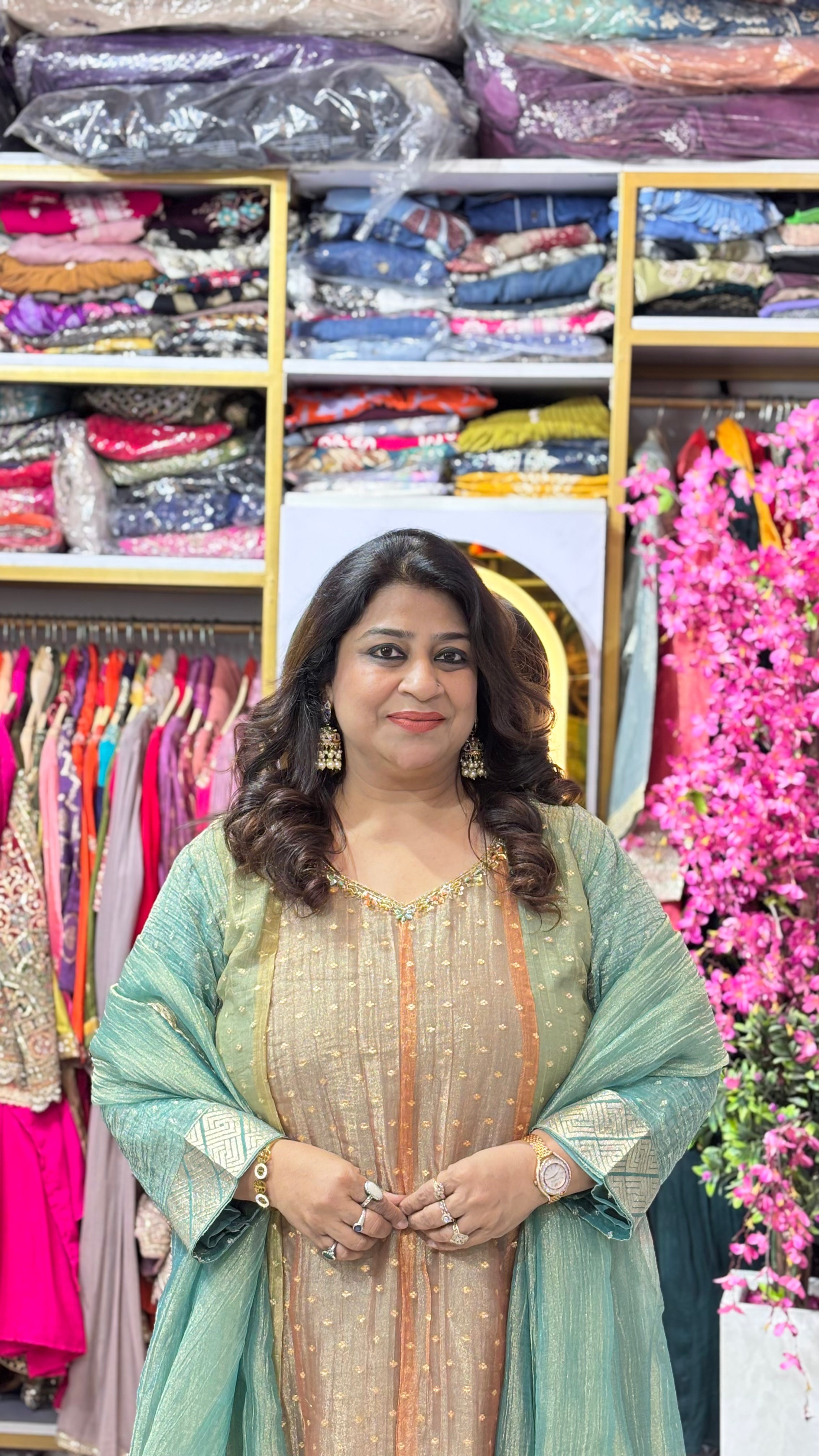 Multi-Color Shimmer Tissue 3-Piece Anarkali Set